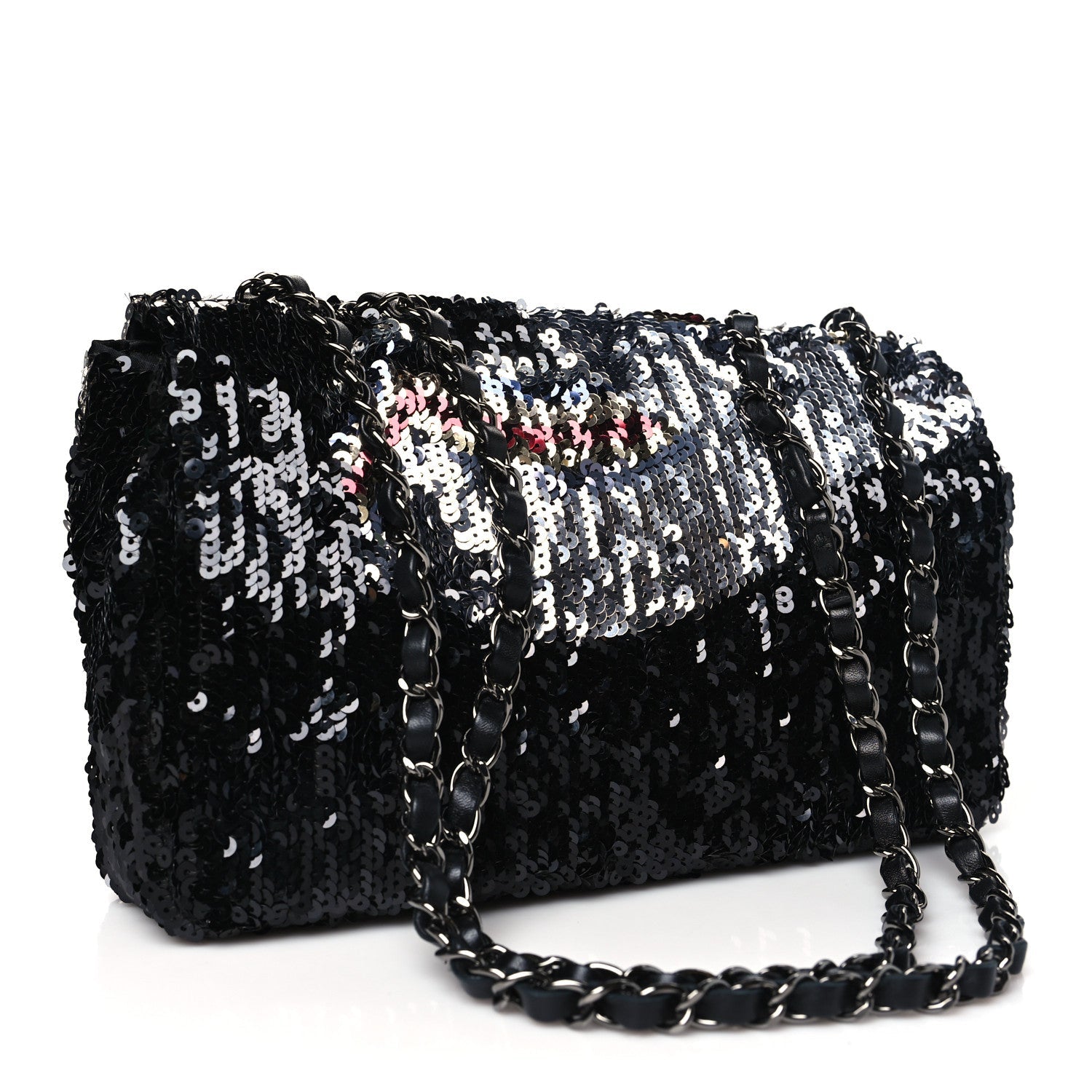 Sequin Medium Single Flap Silver Black Multicolor