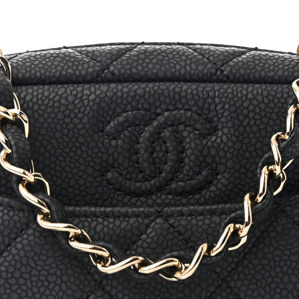 Iridescent Caviar Quilted Mini Coco Tassel Camera Case Black