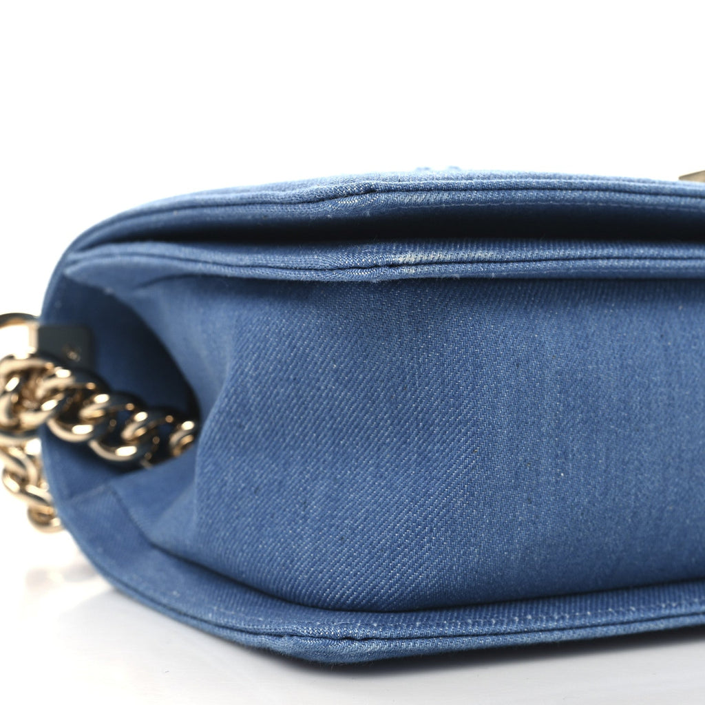 Denim Pleated Medium Boy Flap Light Blue