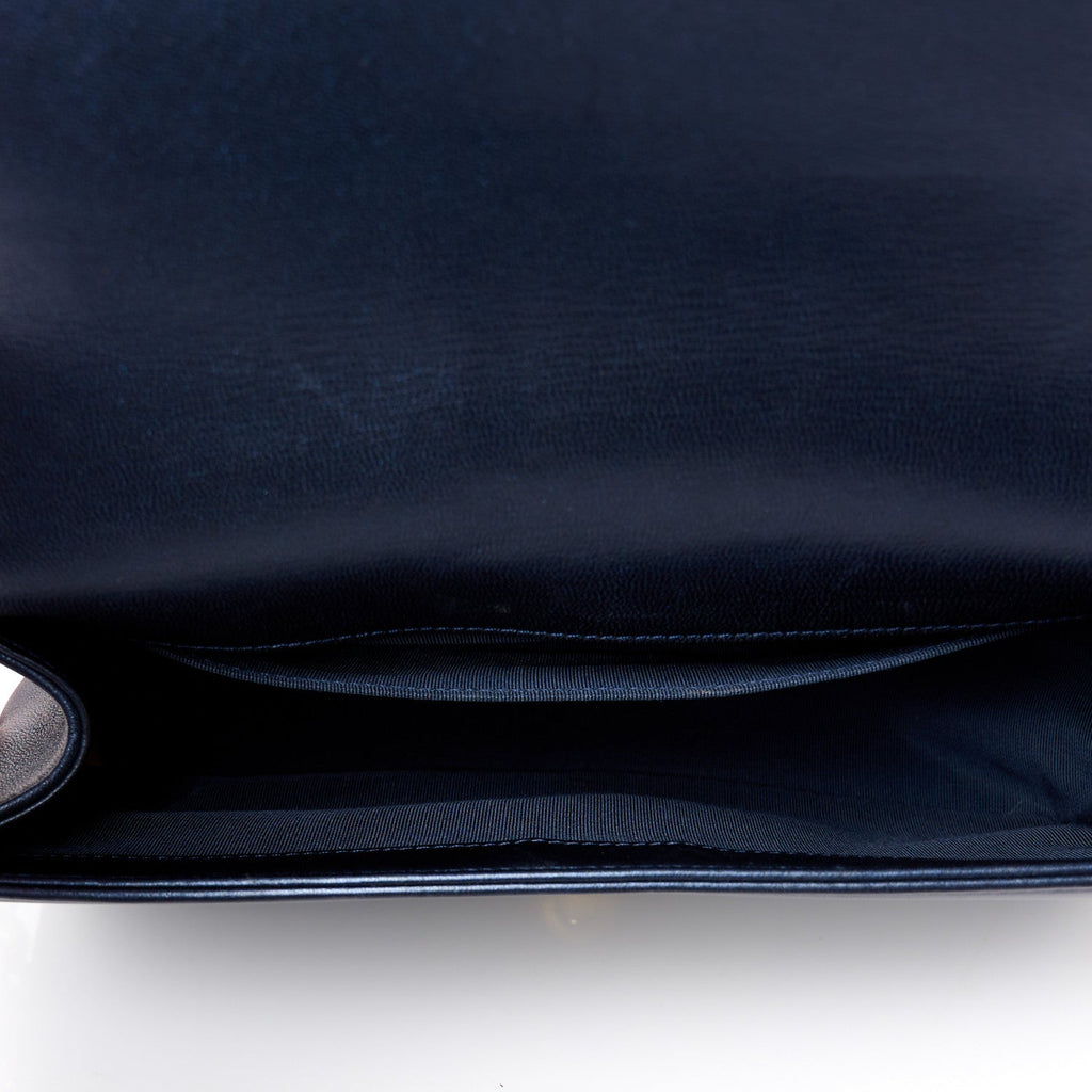 Lambskin Embossed Medium Boy Cube Flap Navy