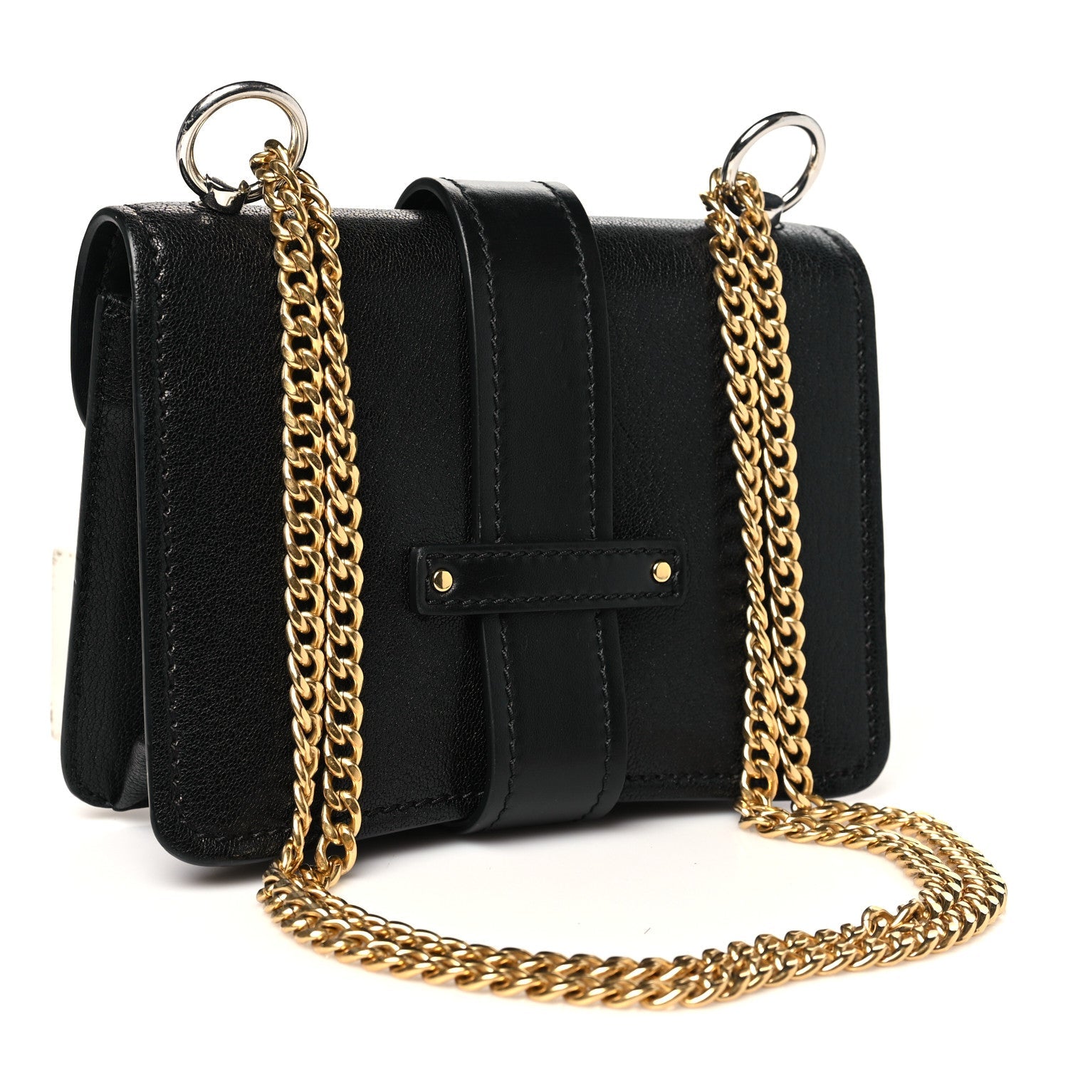 Shiny Goatskin Calfskin Mini Aby Chain Shoulder Bag Black