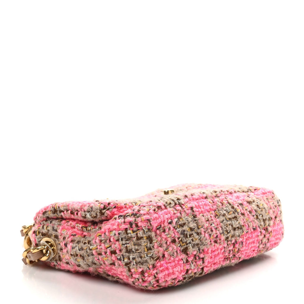 Wool Tweed Quilted Small Elegant Chain Flap Pink Brown