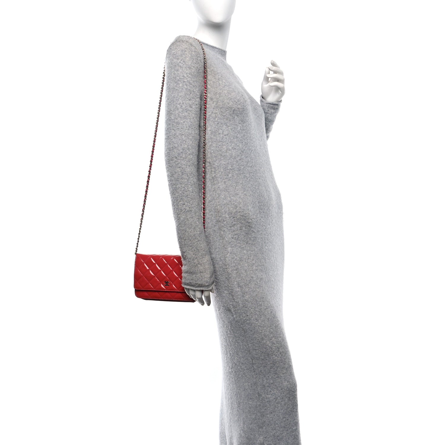 Patent Calfskin Quilted Wallet On Chain WOC Pink