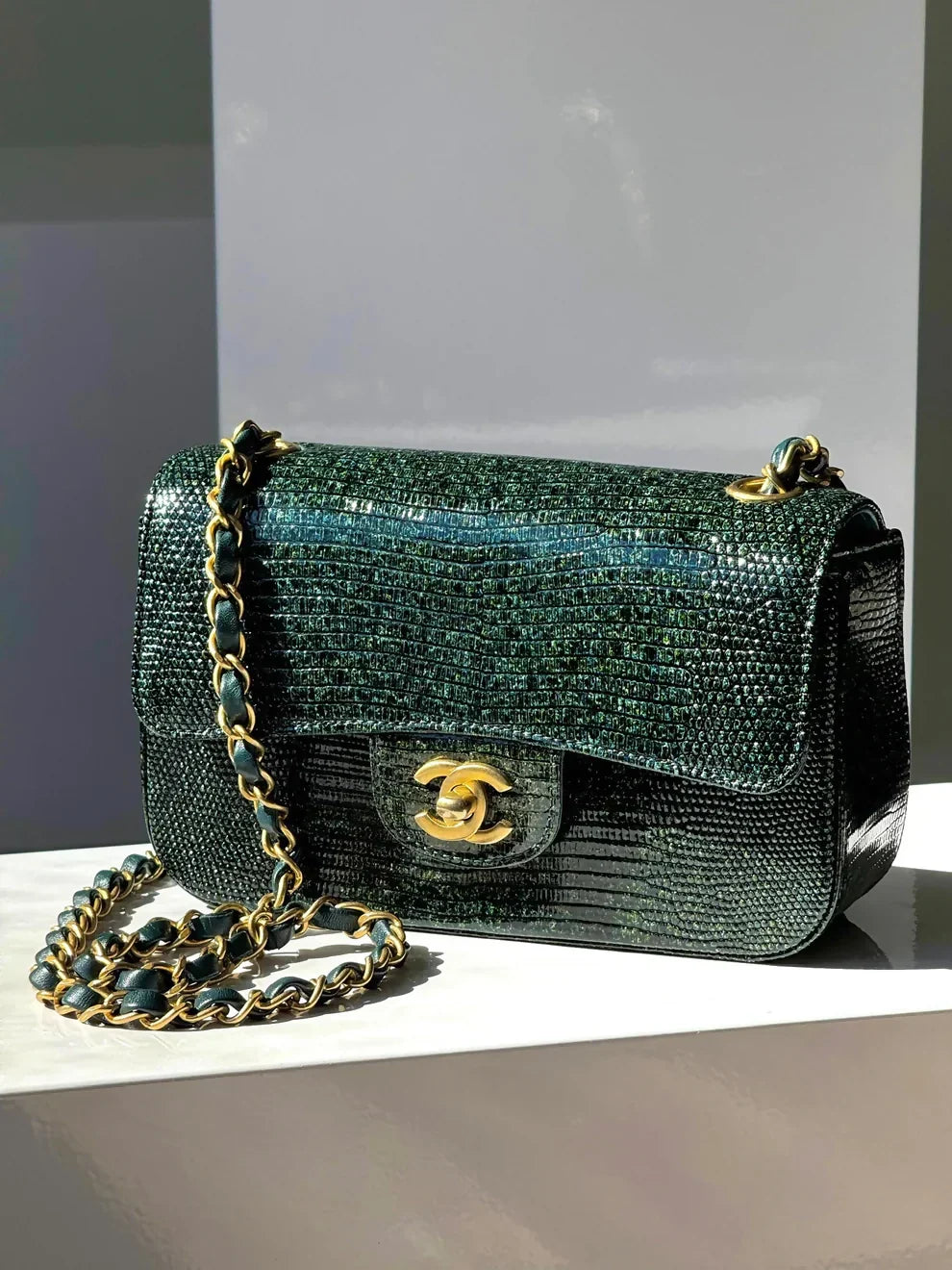 Chanel Mini Green Lizard Flap Bag