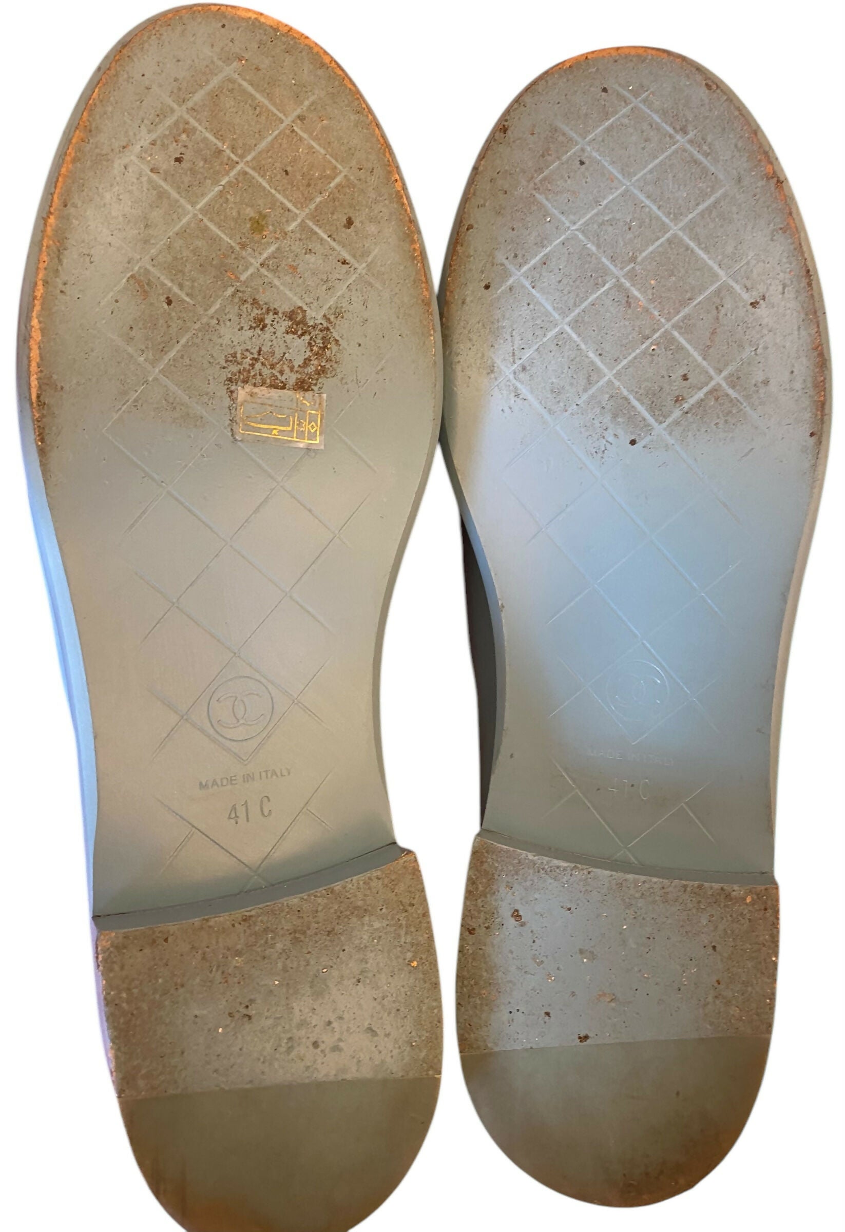 Chanel 23P Baby Blue Leather Quilted CC Turn Lock Loafers EU 41C