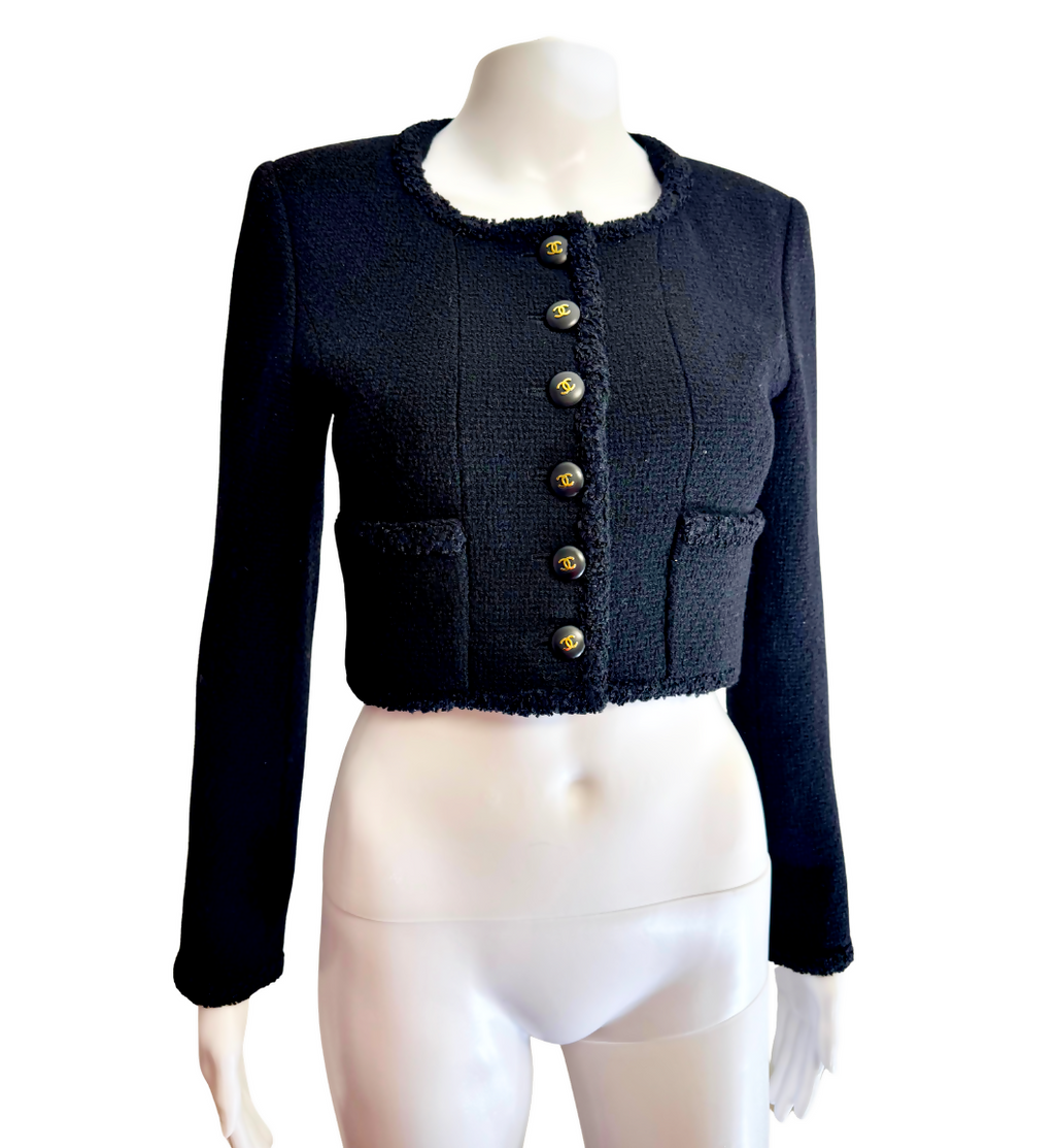 Chanel 95A Black Tweed Cropped Jacket