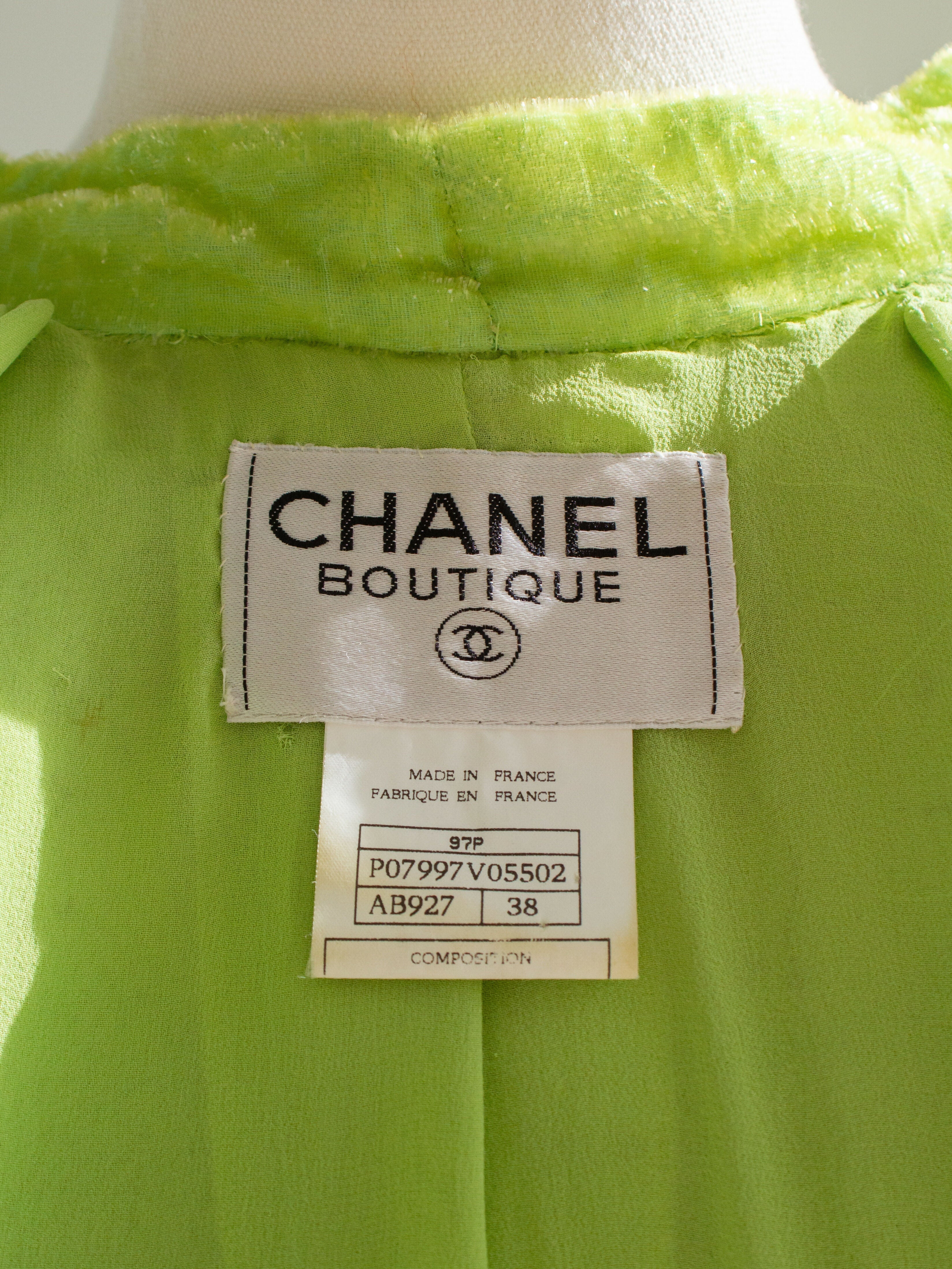 Chanel Vintage S/S1997 Green Sequin Embellished Velvet Dress Gown Jacket 97P Set