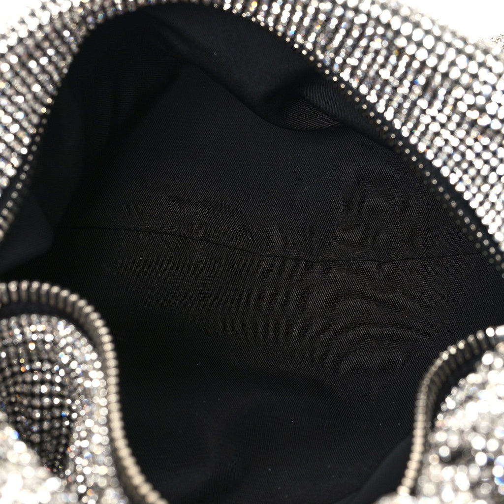 Mesh Crystal Rhinestone Mini Scrunchie Clutch Black Silver
