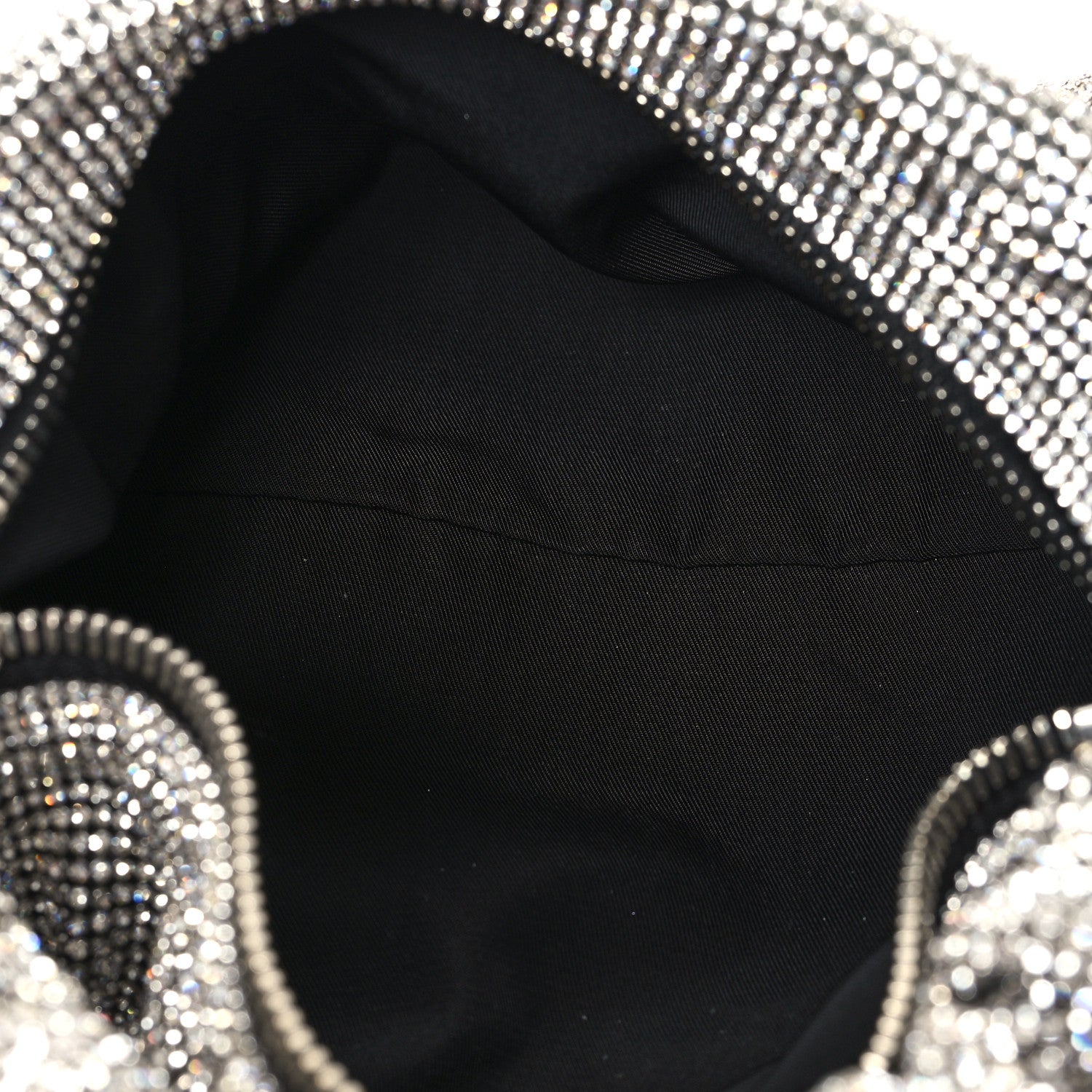 Mesh Crystal Rhinestone Mini Scrunchie Clutch Black Silver