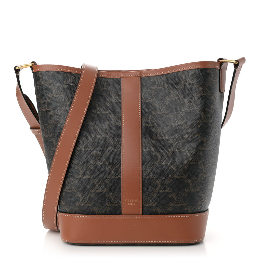 Triomphe Canvas Calfskin Small Bucket Bag Tan