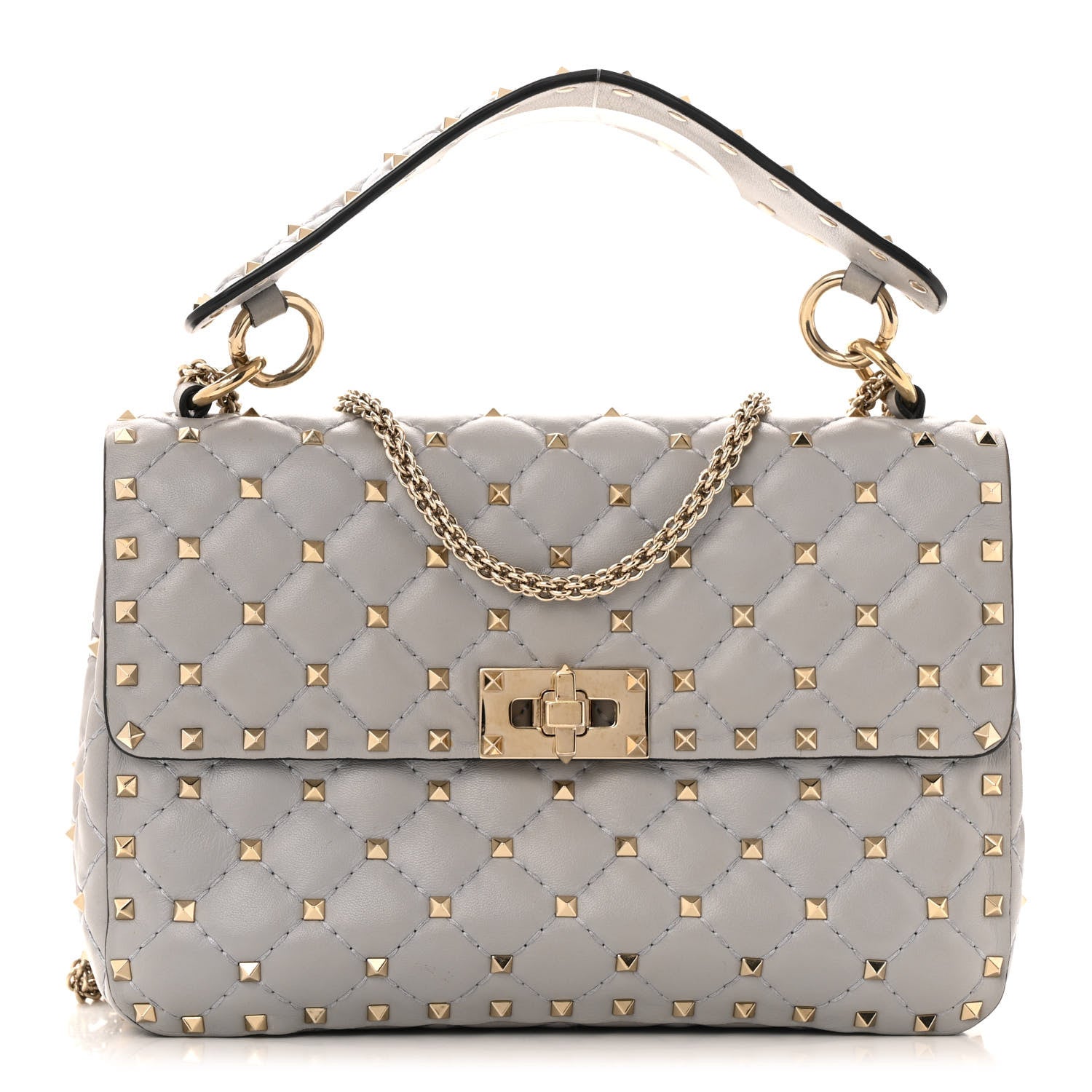 Nappa Medium Rockstud Spike Shoulder Bag Pastel Grey