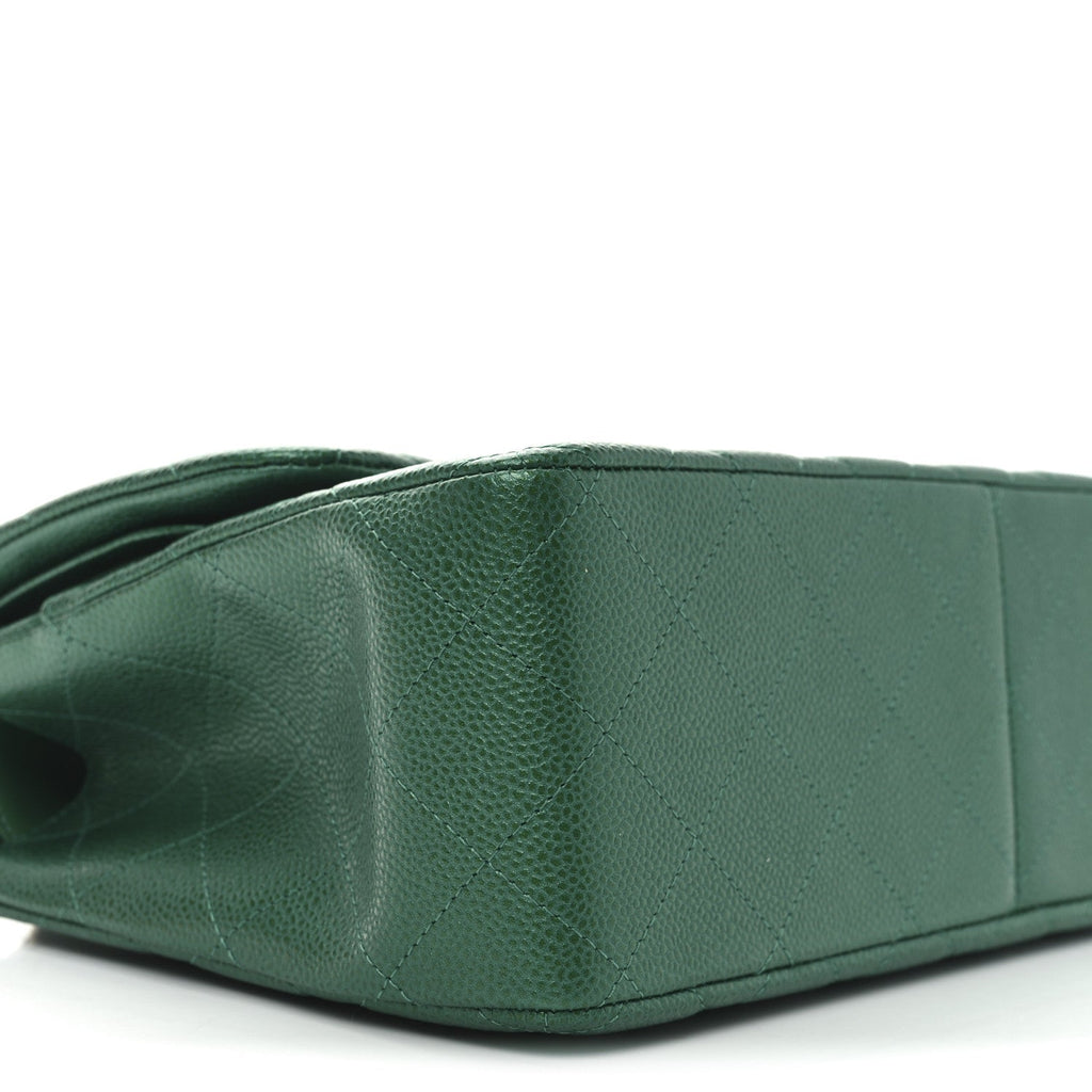 Metallic Caviar Quilted Jumbo Double Flap Green