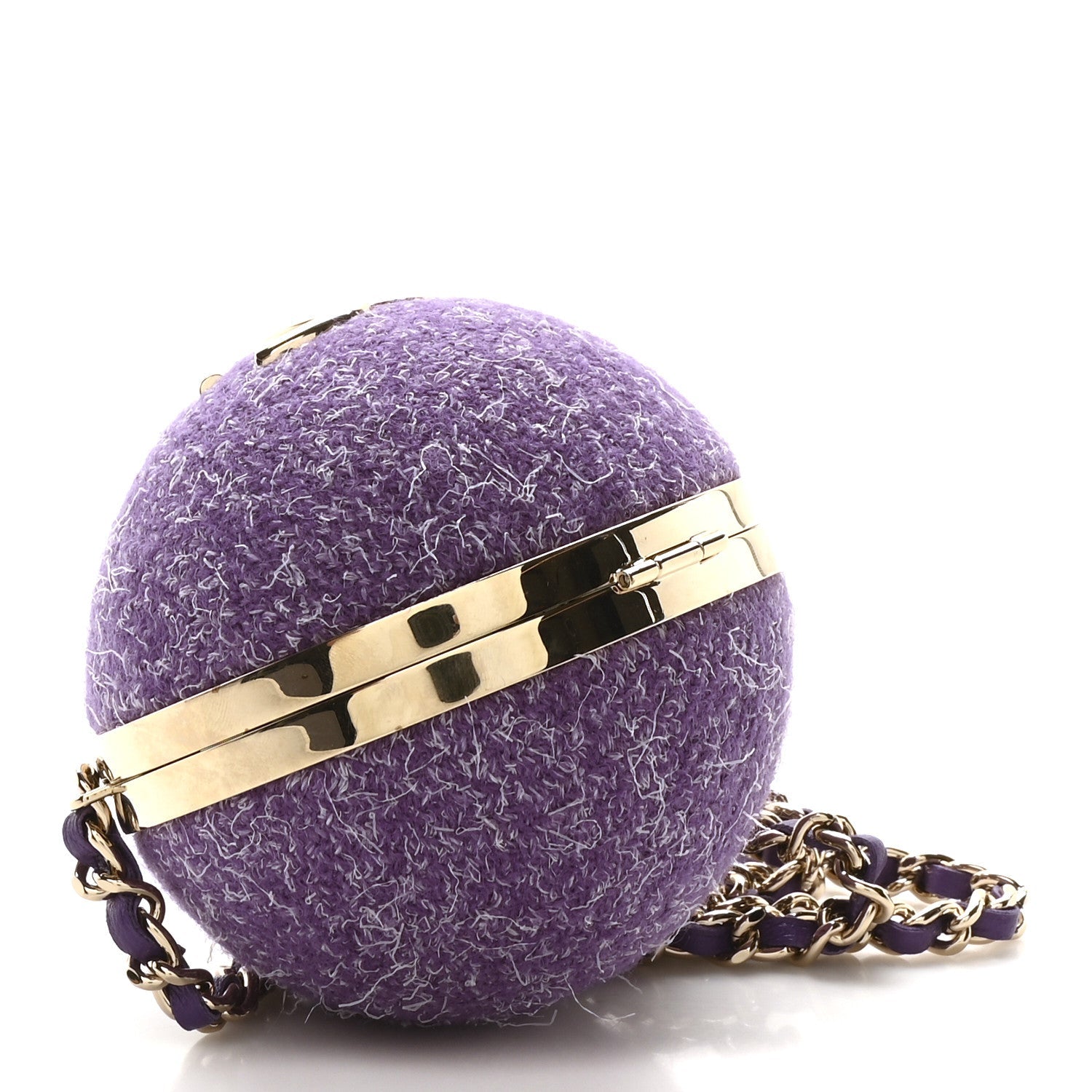 Tweed Minaudiere Round Chain Clutch Purple