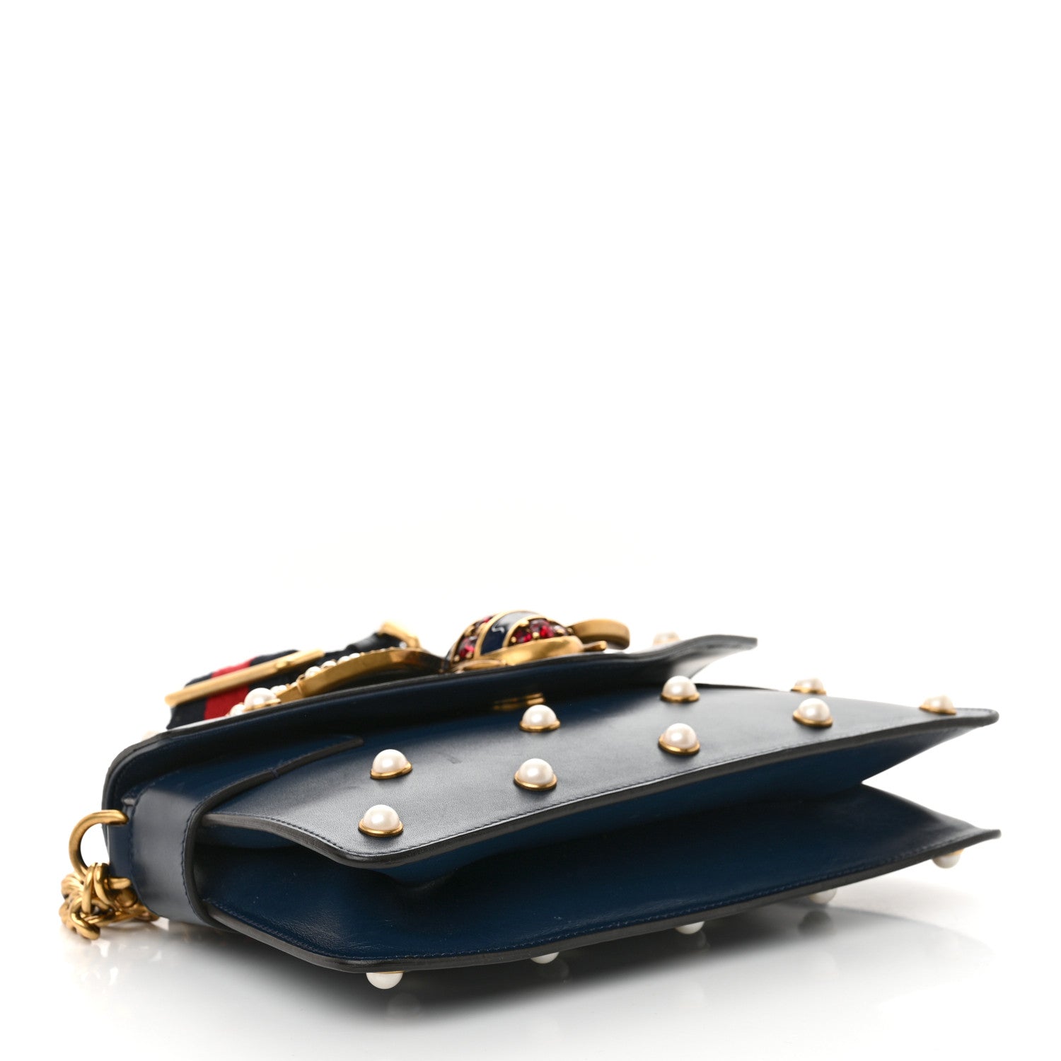 Nappa Pearl Studded Mini Queen Margaret Broadway Shoulder Bag Blue Agata