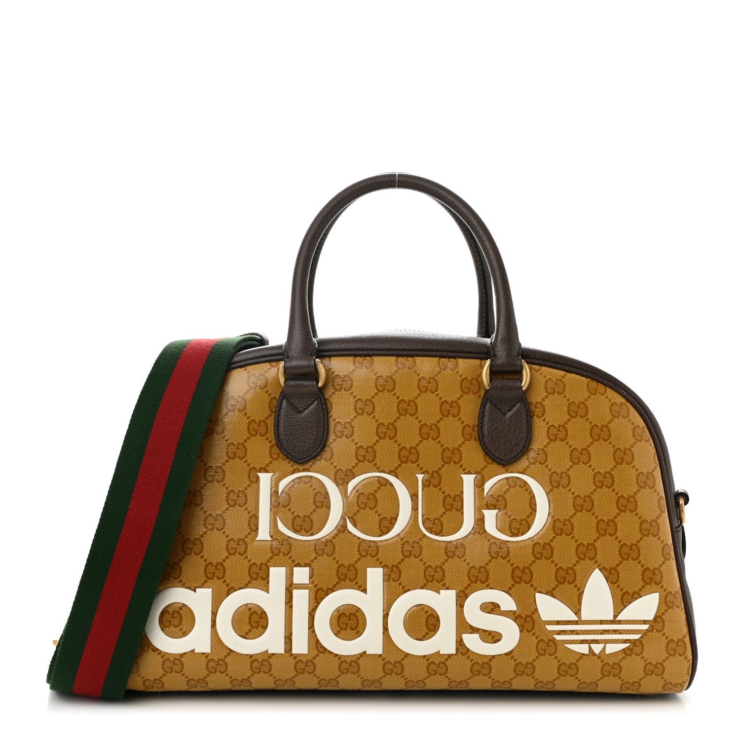 X ADIDAS Crystal Vintage Monogram Textured Dollar Calfskin Web Trefoil Logo Medium Messenger Bag Mid Natural Nut Off White New Acero