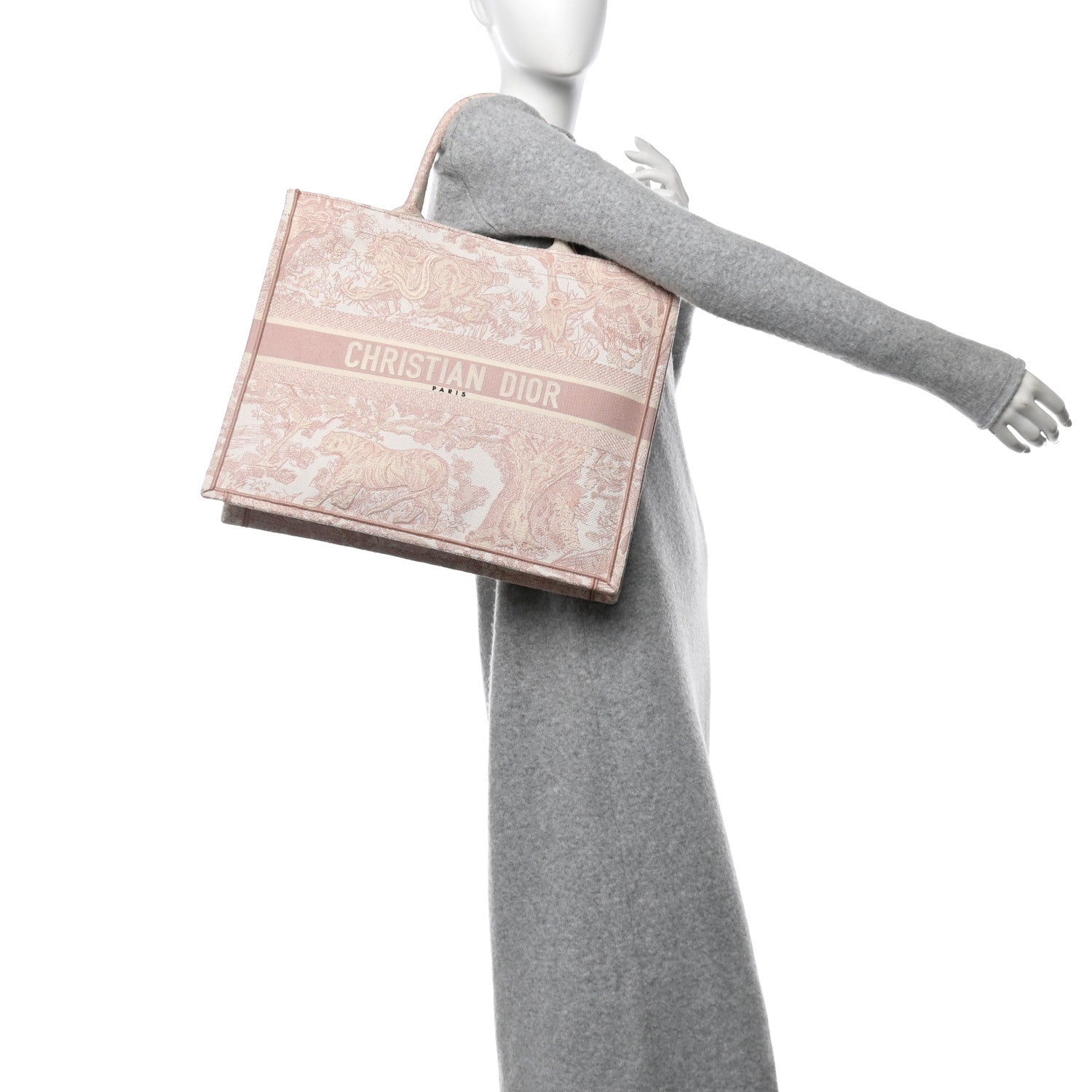 Canvas Toile De Jouy Embroidered Large Book Tote Pink