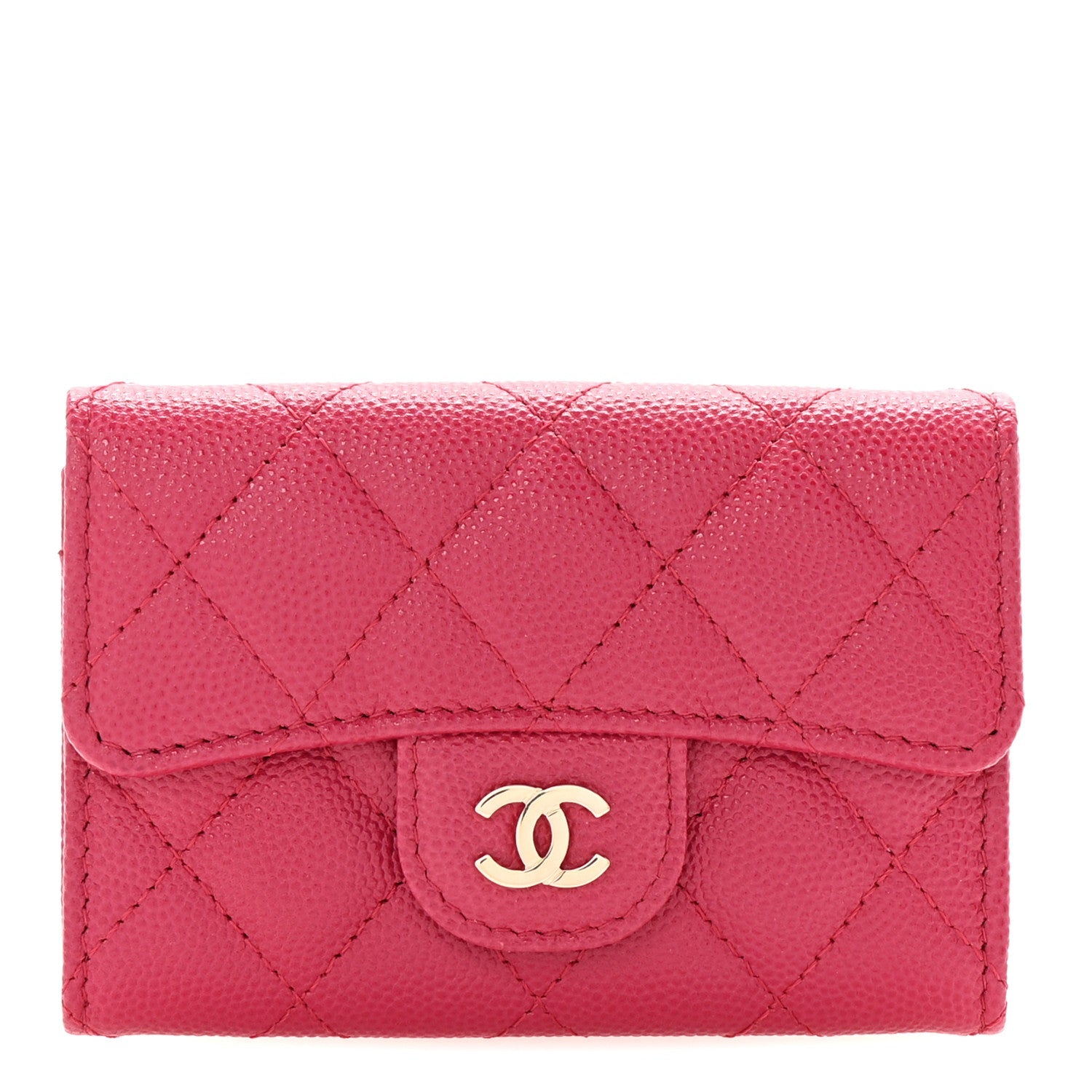 Caviar Quilted Flap  Holder Wallet Dark Pink