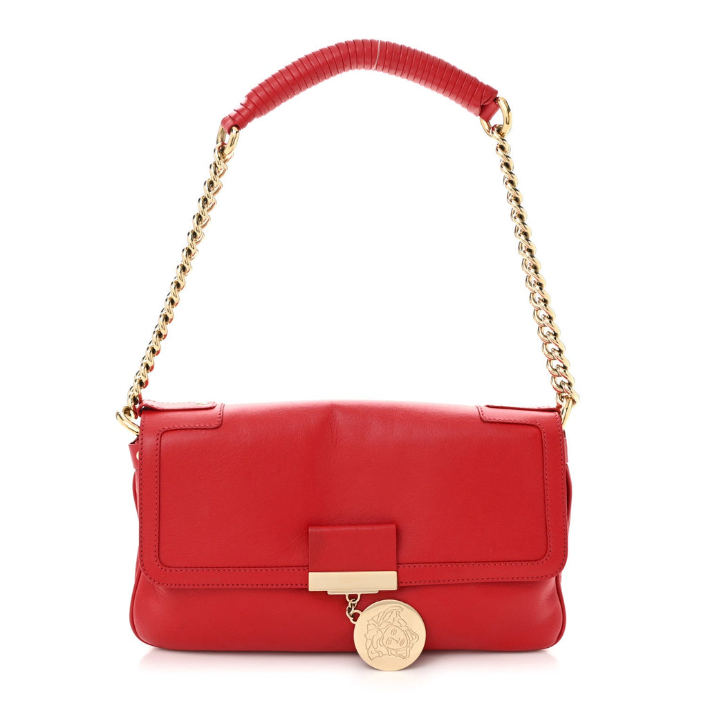 Calfskin Medusa Chain Clutch Red
