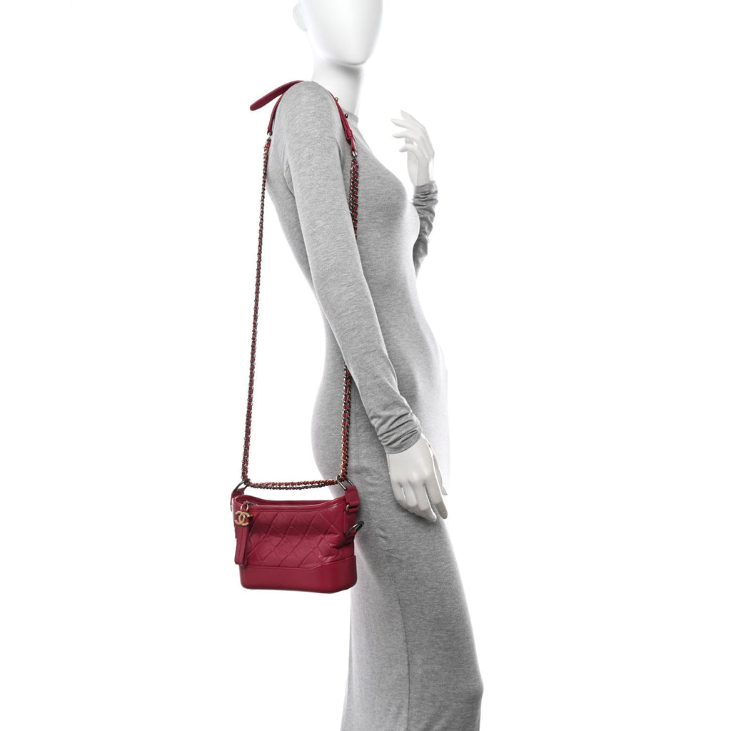 Aged Calfskin Quilted Small Gabrielle Hobo Dark Pink
