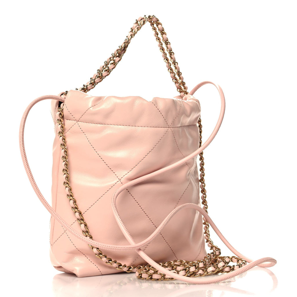 Shiny Calfskin Quilted Mini Chanel 22 Light Pink
