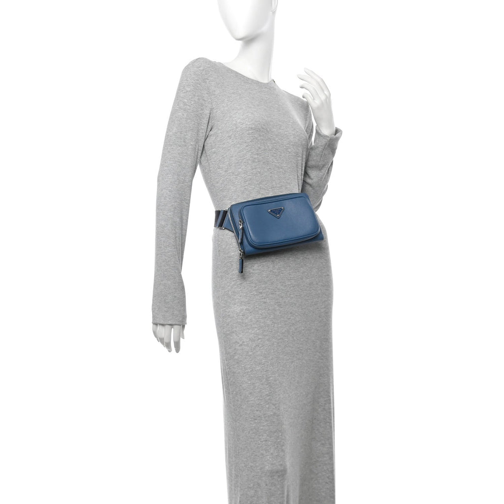 Saffiano Travel Double Zip Crossbody Belt Bag Cobalto