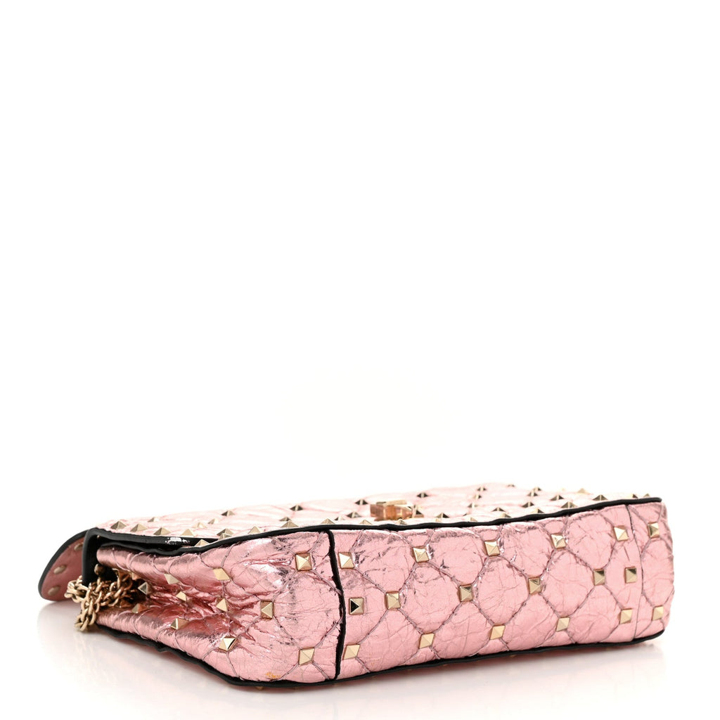 Metallic Wrinkled Lambskin Small Rockstud Spike Shoulder Bag Lipstick