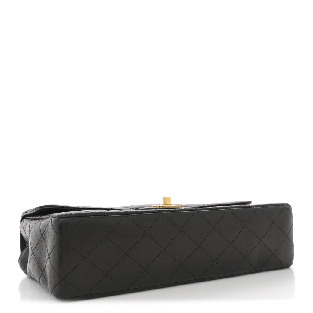 Lambskin Quilted Medium Rectangular Kelly Flap Bag Black