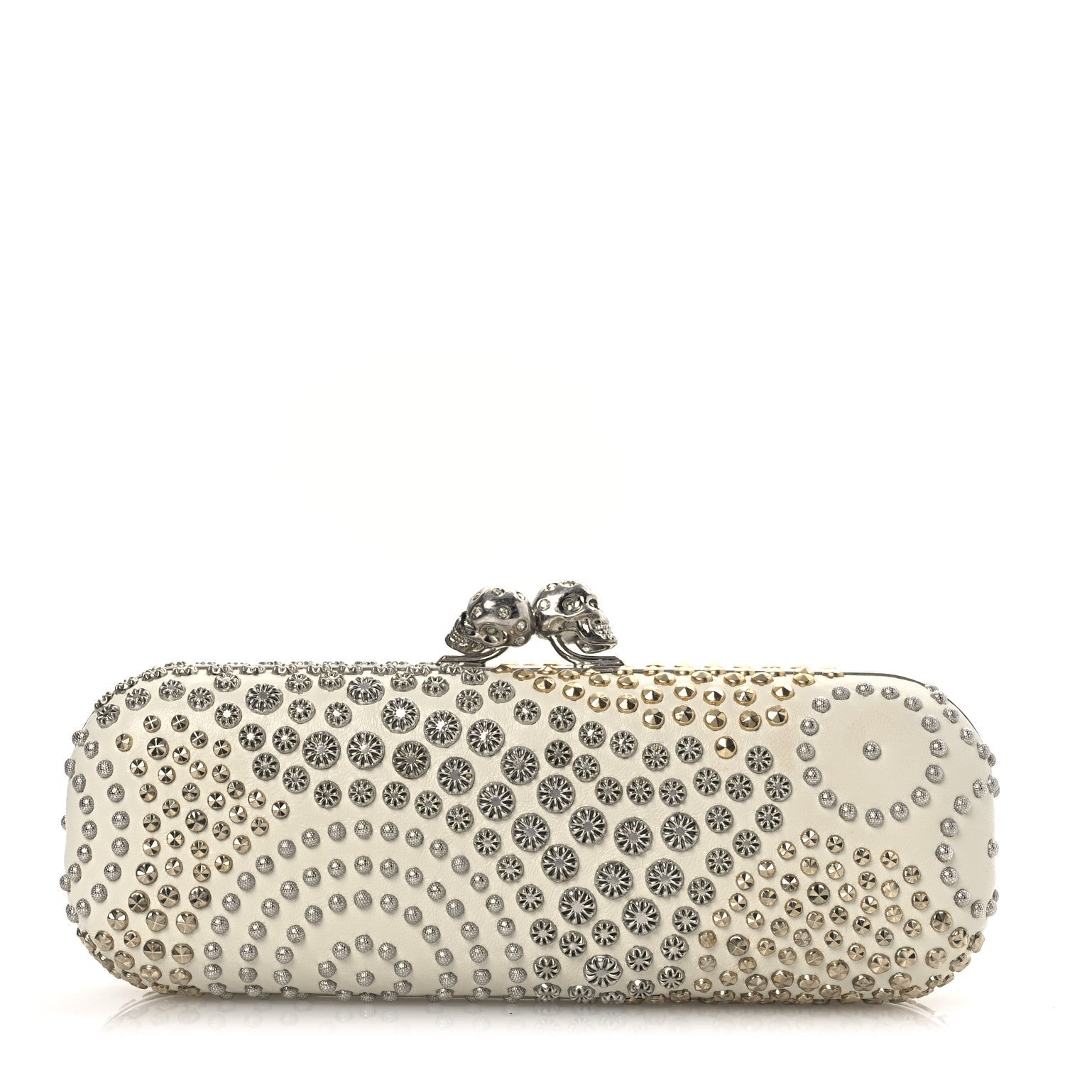 Nappa Studded Twin Skull Box Clutch Ivory