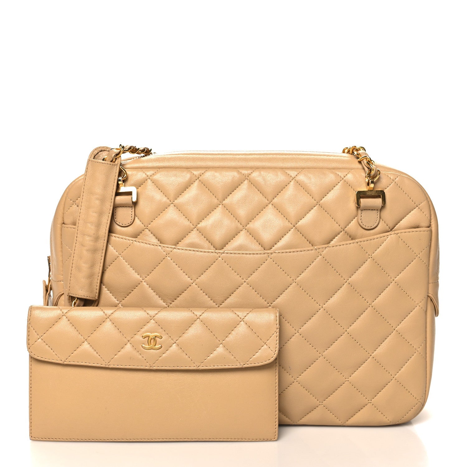 Lambskin Quilted Camera Case Beige