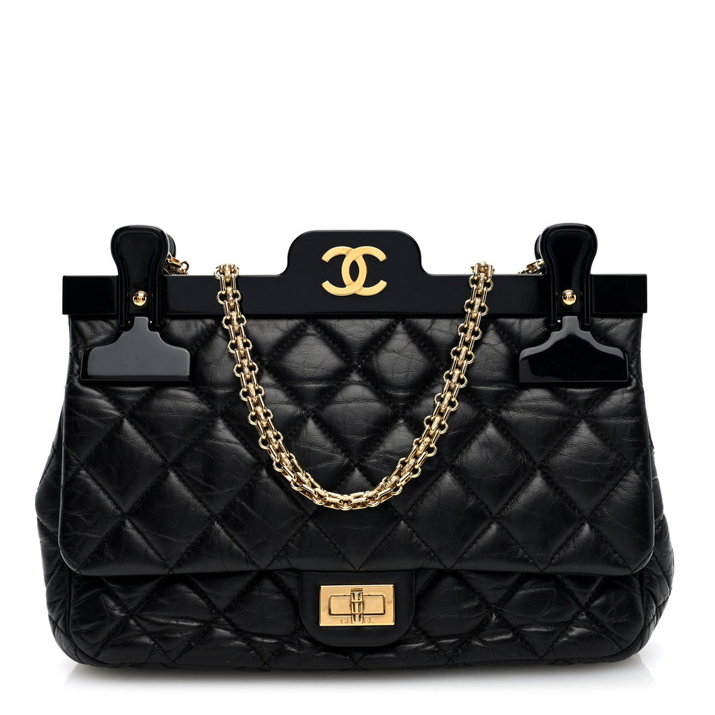 Aged Calfskin Quilted 2.55 Reissue 225 Hanger Flap Black