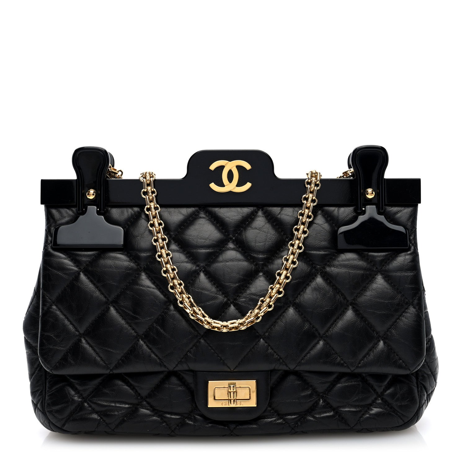 Aged Calfskin Quilted 2.55 Reissue 225 Hanger Flap Black