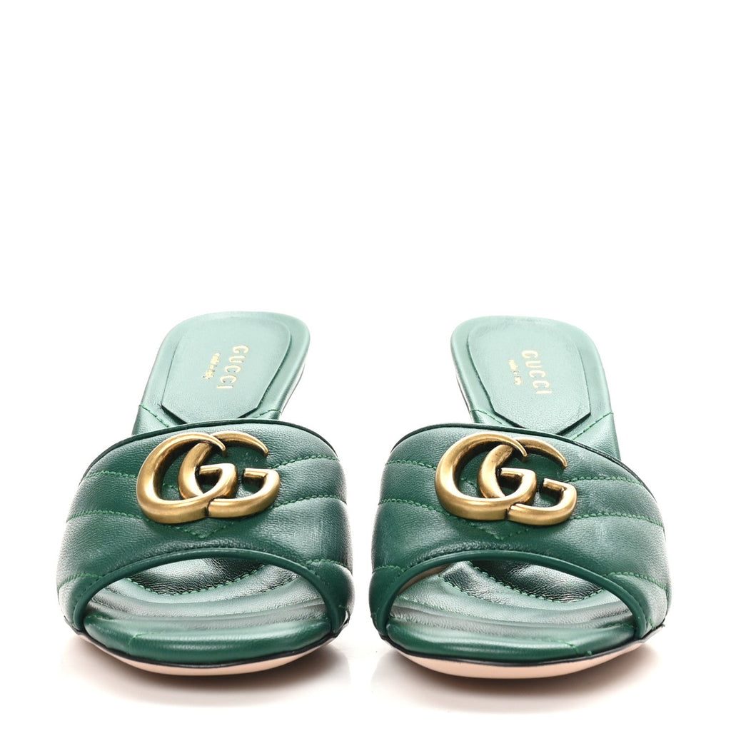 Nappa Matelasse GG Marmont 75mm Slide Sandals 35 Emerald