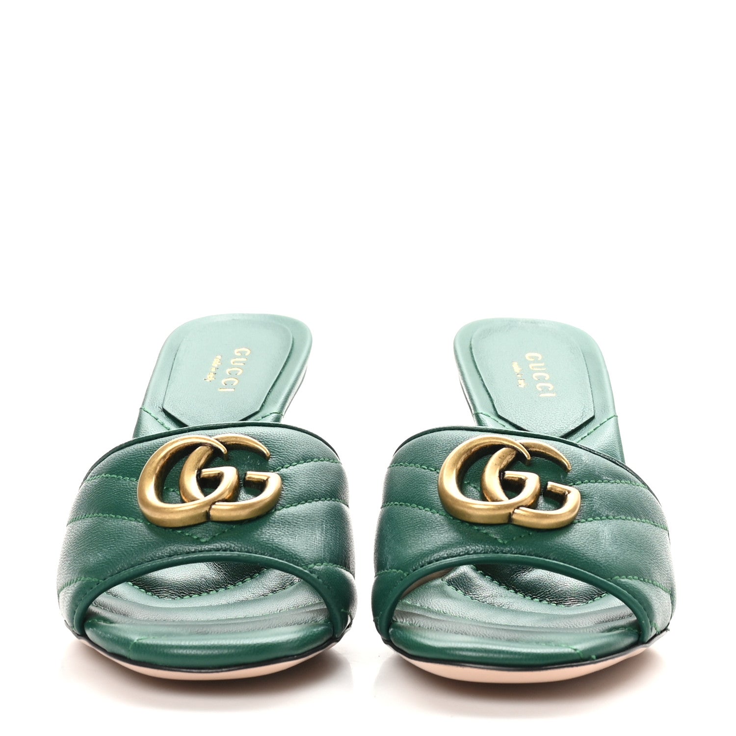 Nappa Matelasse GG Marmont 75mm Slide Sandals 35 Emerald