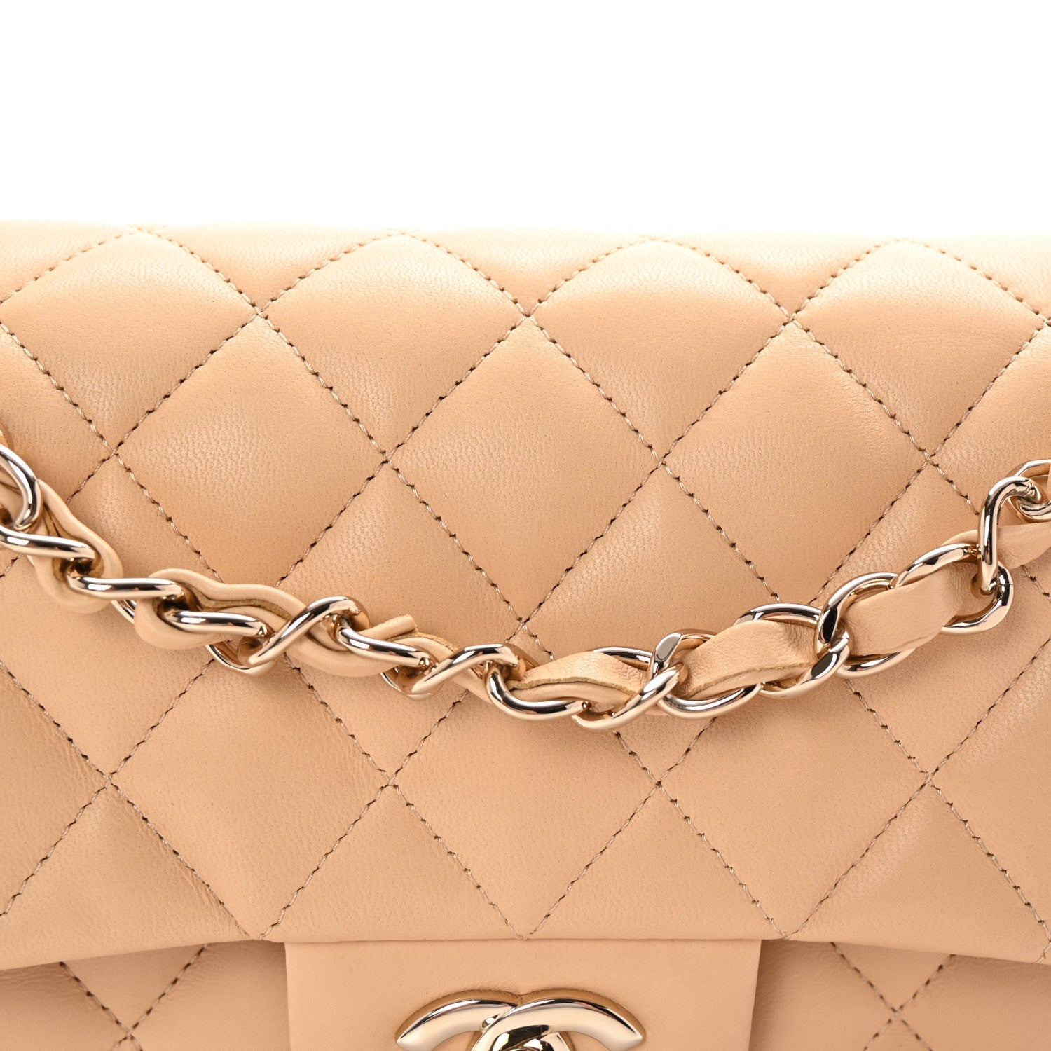 Lambskin Quilted Small Double Flap Beige
