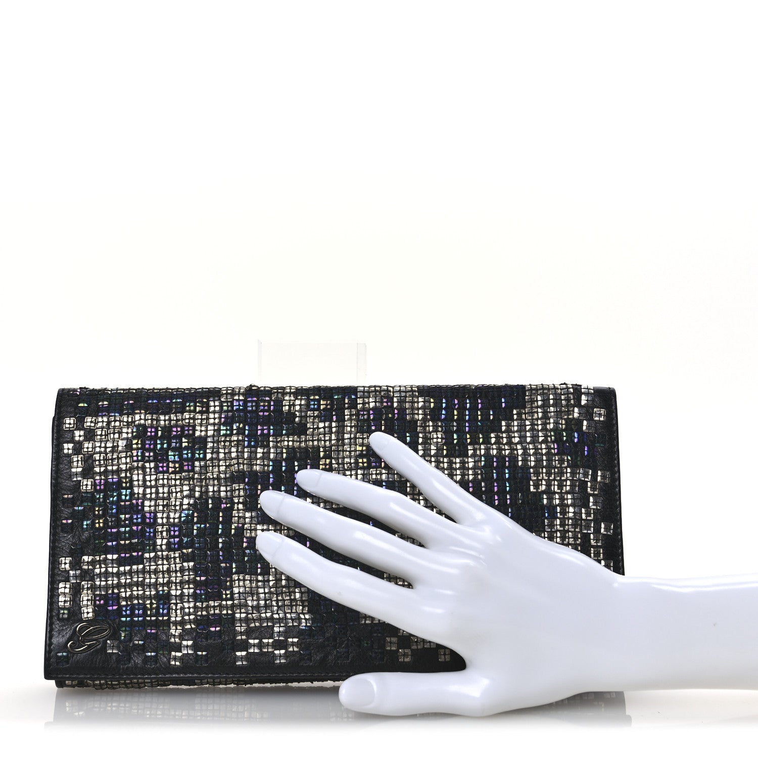 Calfskin Studded Evening Clutch  Black Silver