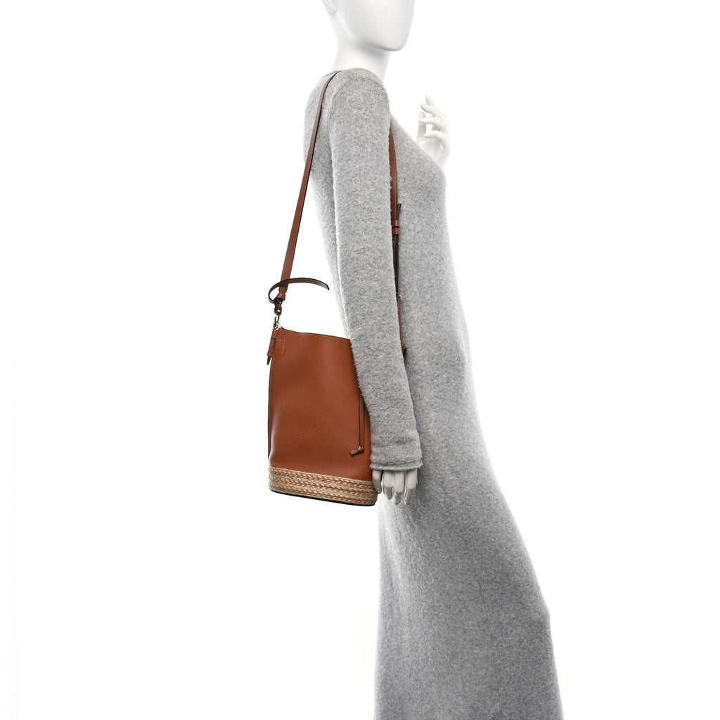 Calfskin Raffia Gate Bucket Bag Tan