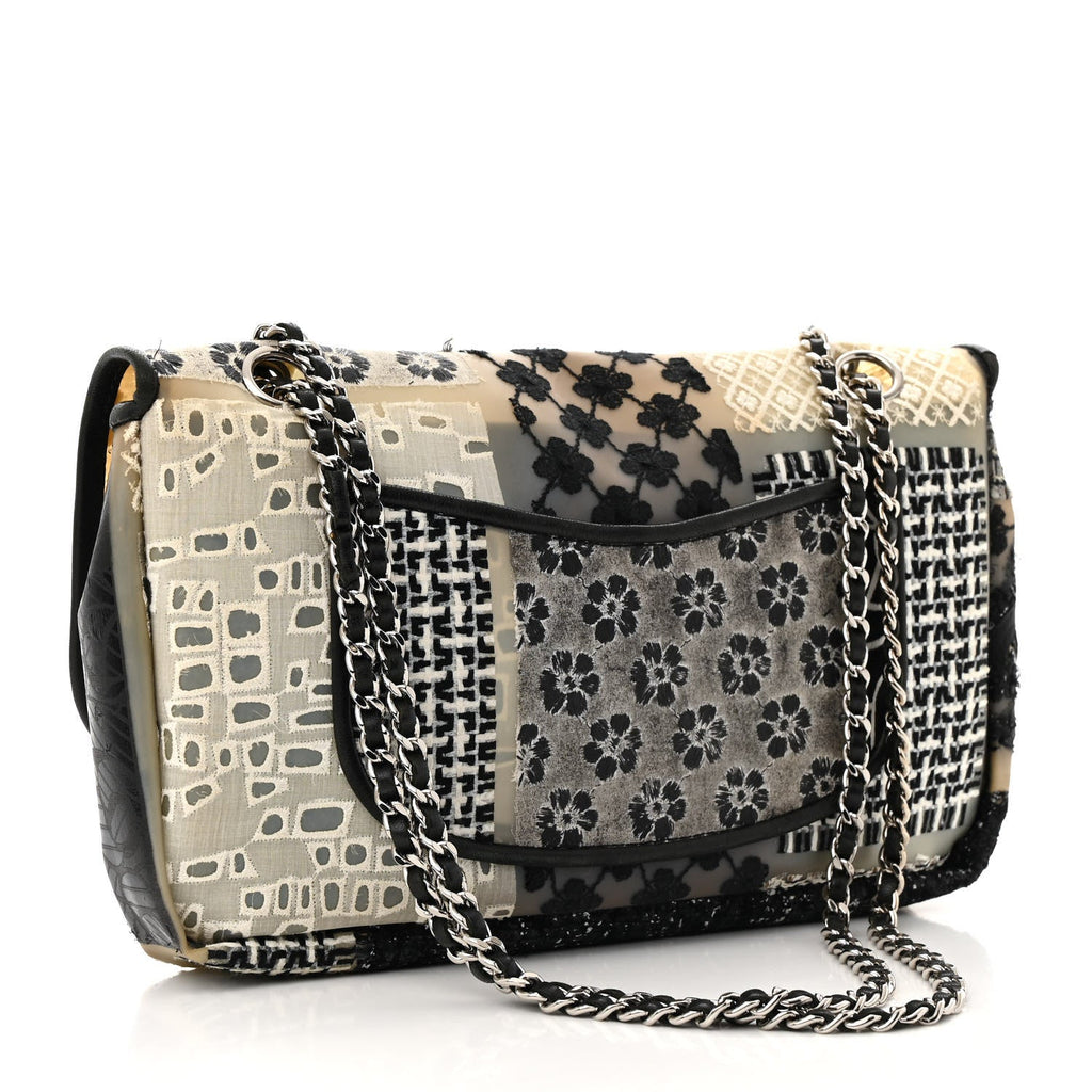 PVC Tweed Patchwork Medium Single Flap Black
