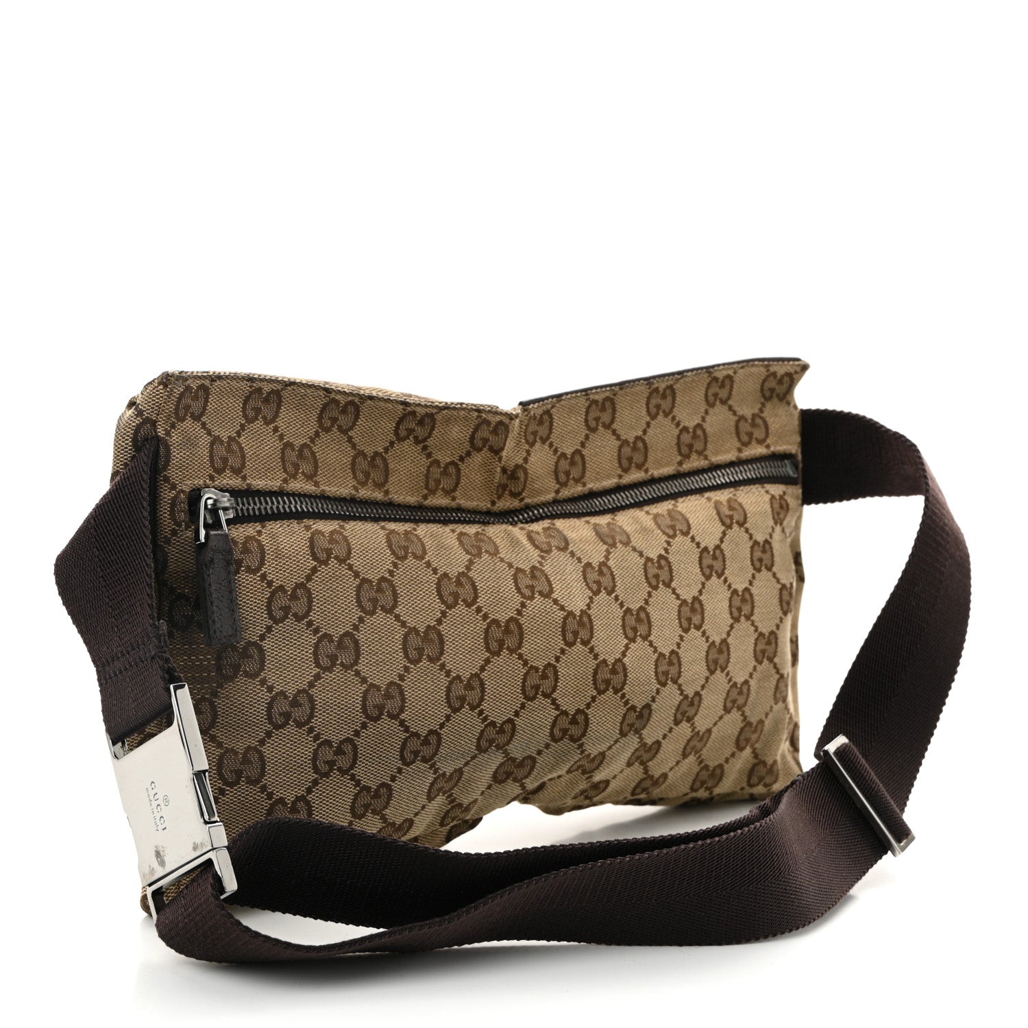 GG Monogram Web Double Pocket Belt Bag Dark Brown