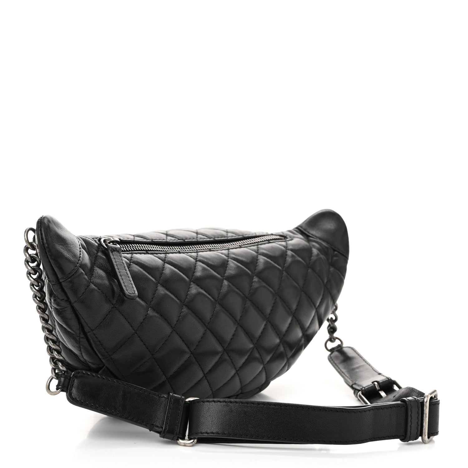 Lambskin Quilted Banane Waist Bag Fanny Pack Black