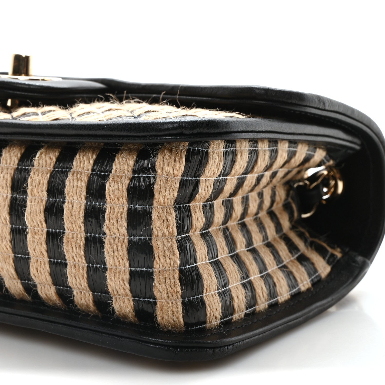 Raffia Jute Striped Small Urban Jungle Single Flap Black Beige