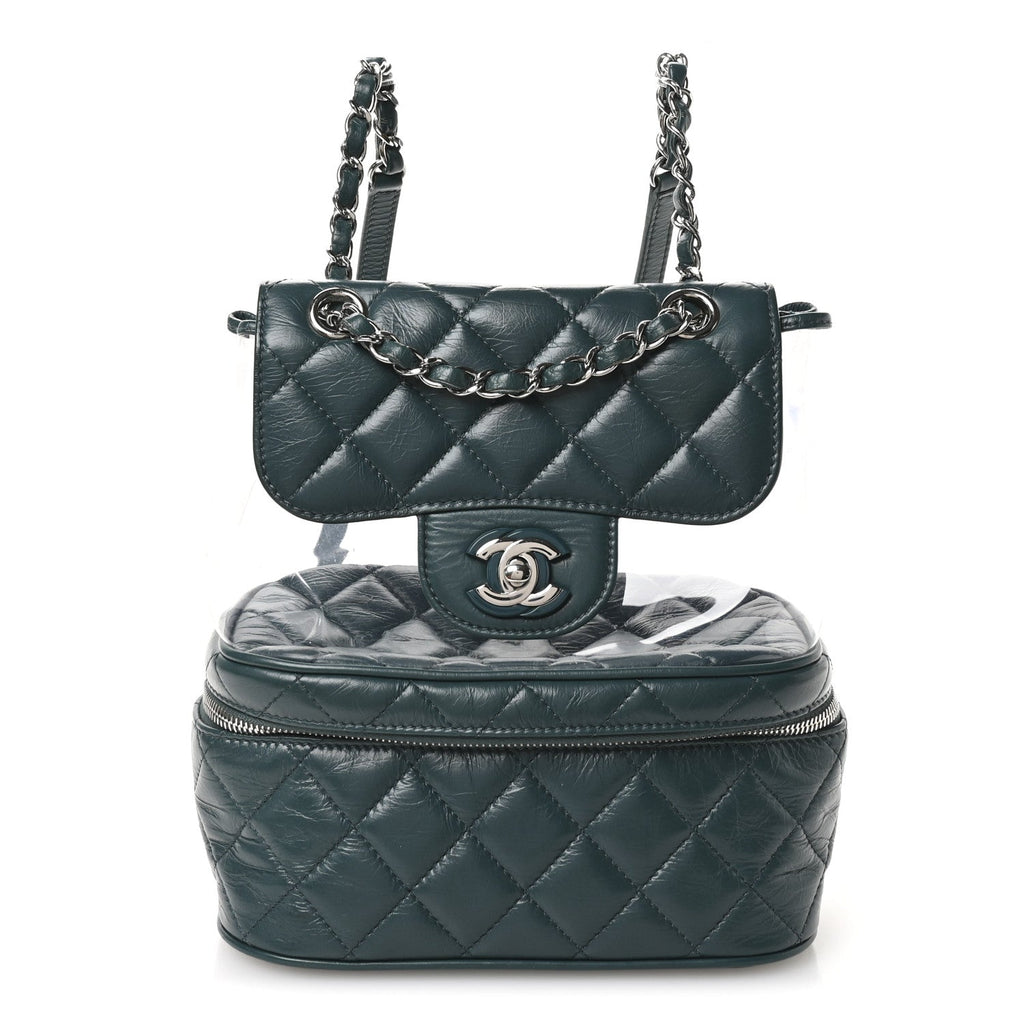Crumpled Calfskin PVC Quilted Backpack Green