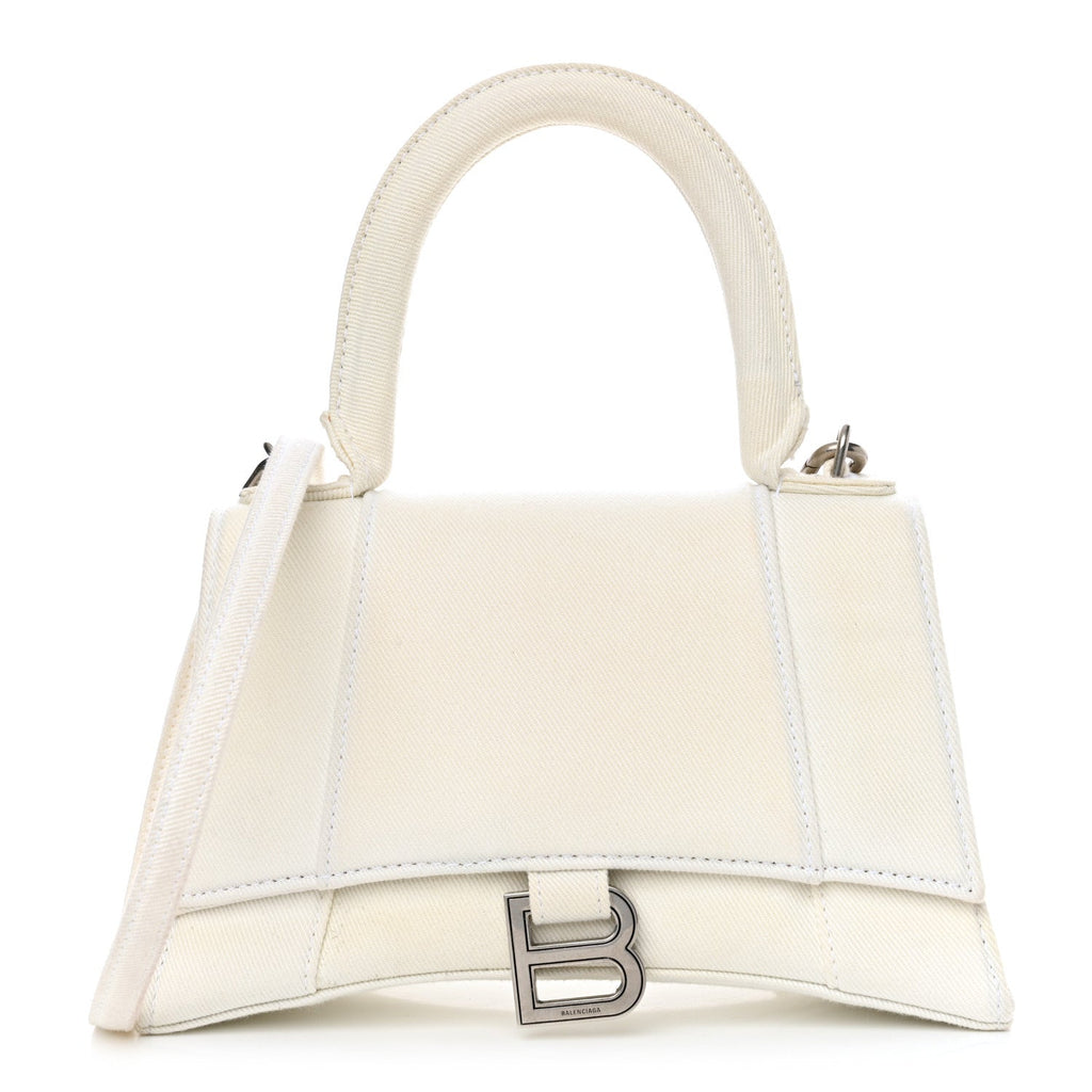 Cotton Canvas Small Hourglass Top Handle Bag White