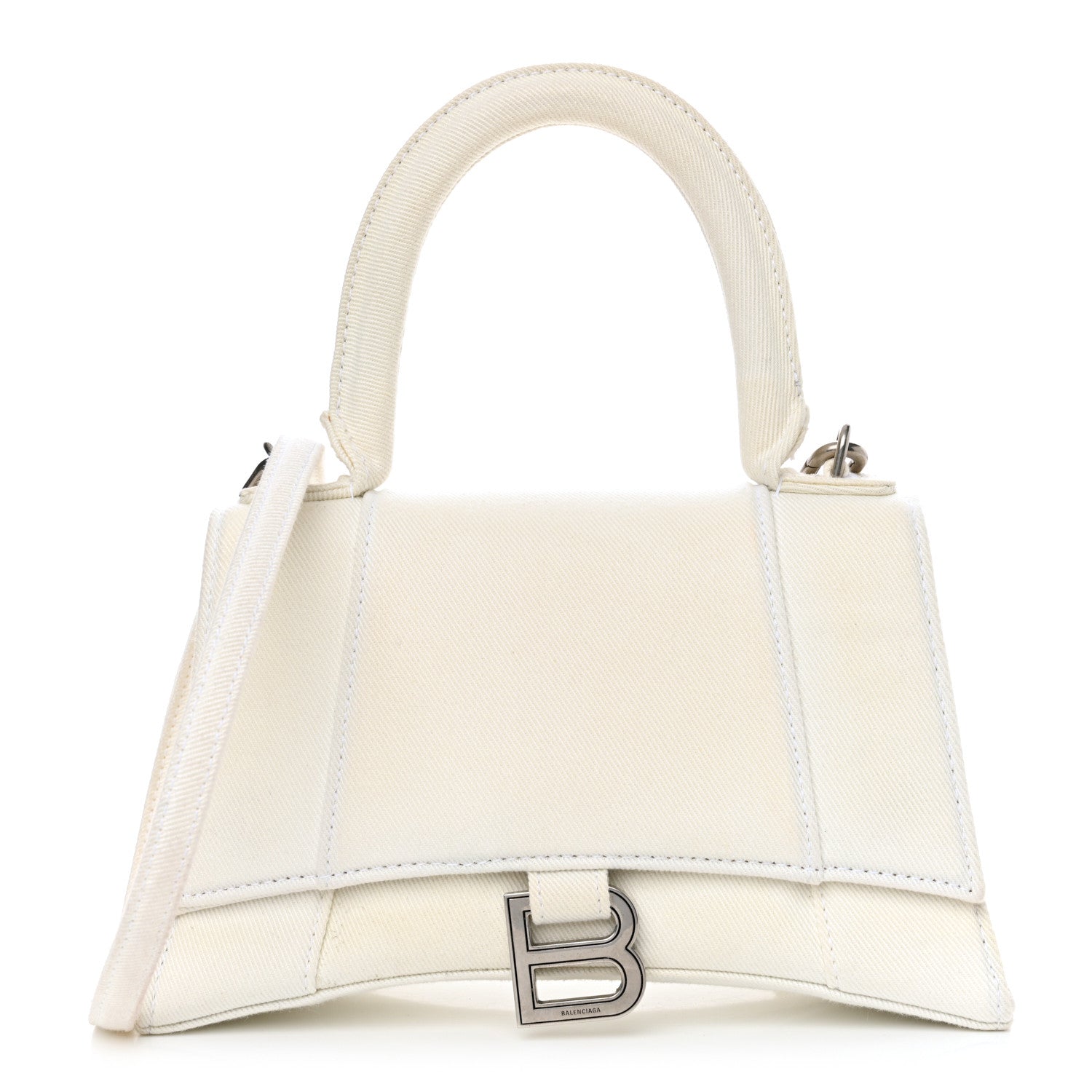 Cotton Canvas Small Hourglass Top Handle Bag White