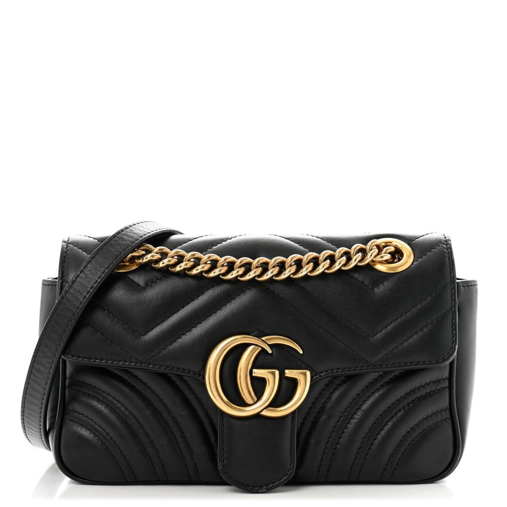 Calfskin Matelasse Mini GG Marmont Shoulder Bag Black