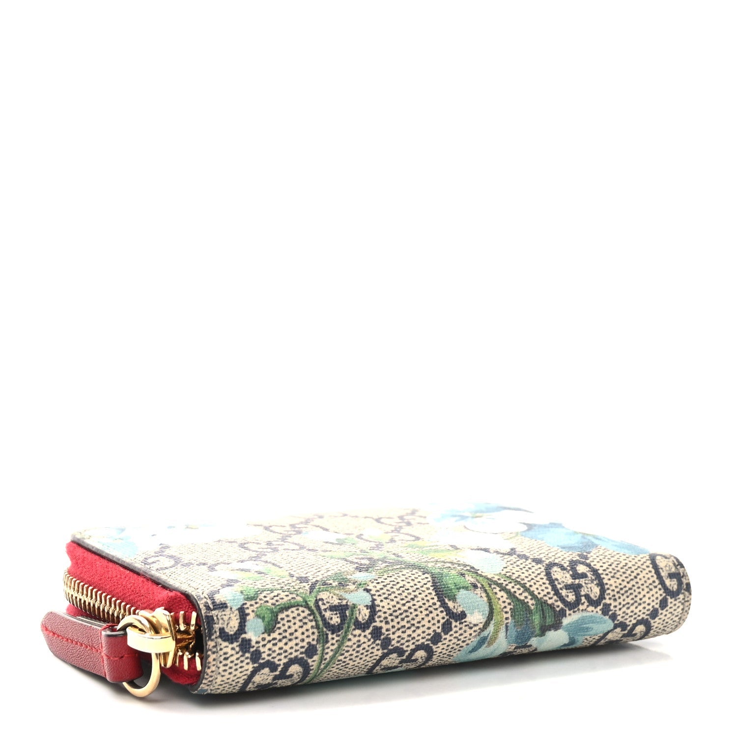 GG Supreme Monogram Blooms Zip Around  Case Wallet Beige Blue Navy Hibiscus Red