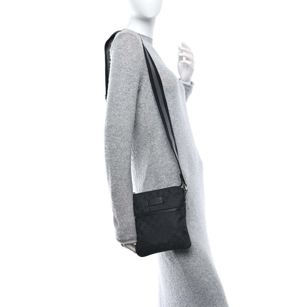 Nylon Monogram Mini Flat Messenger Bag Black