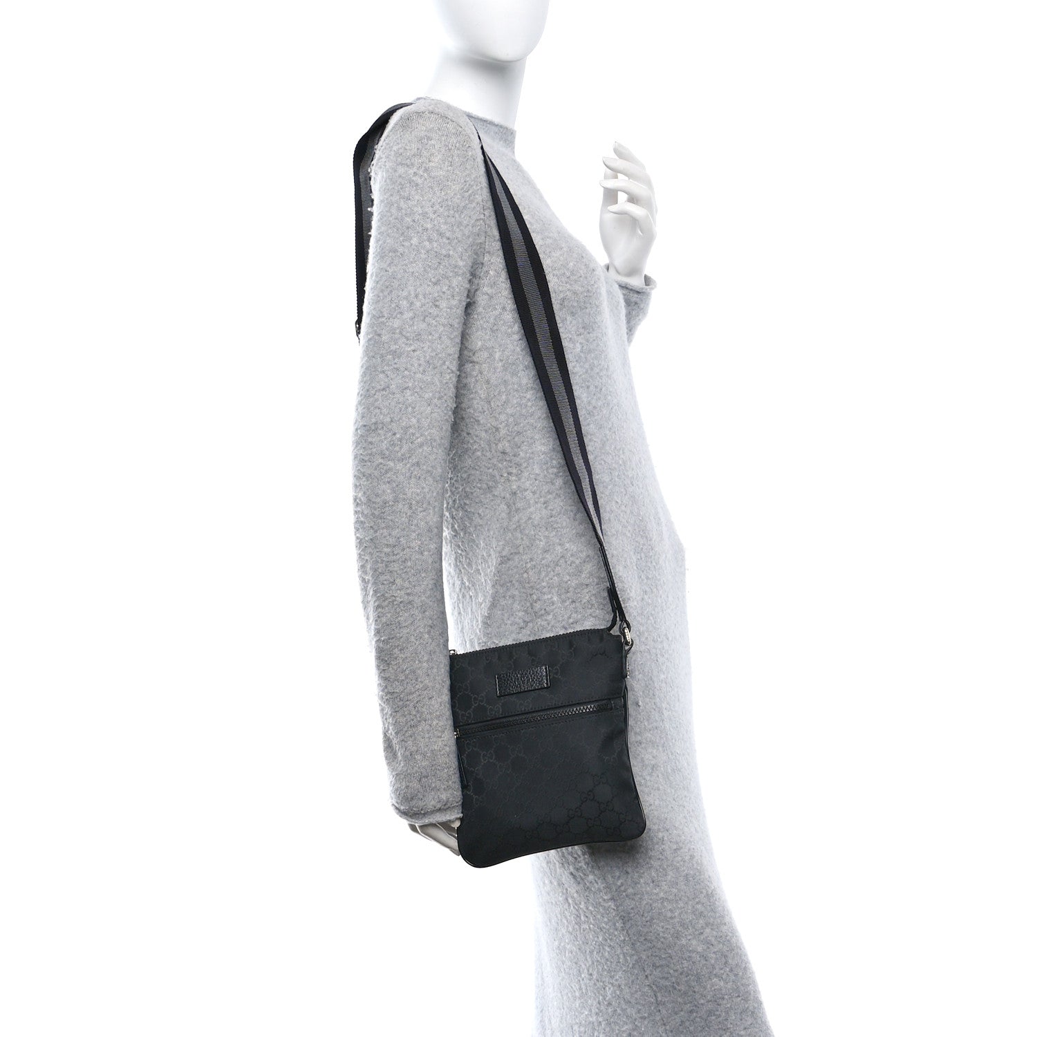 Nylon Monogram Mini Flat Messenger Bag Black