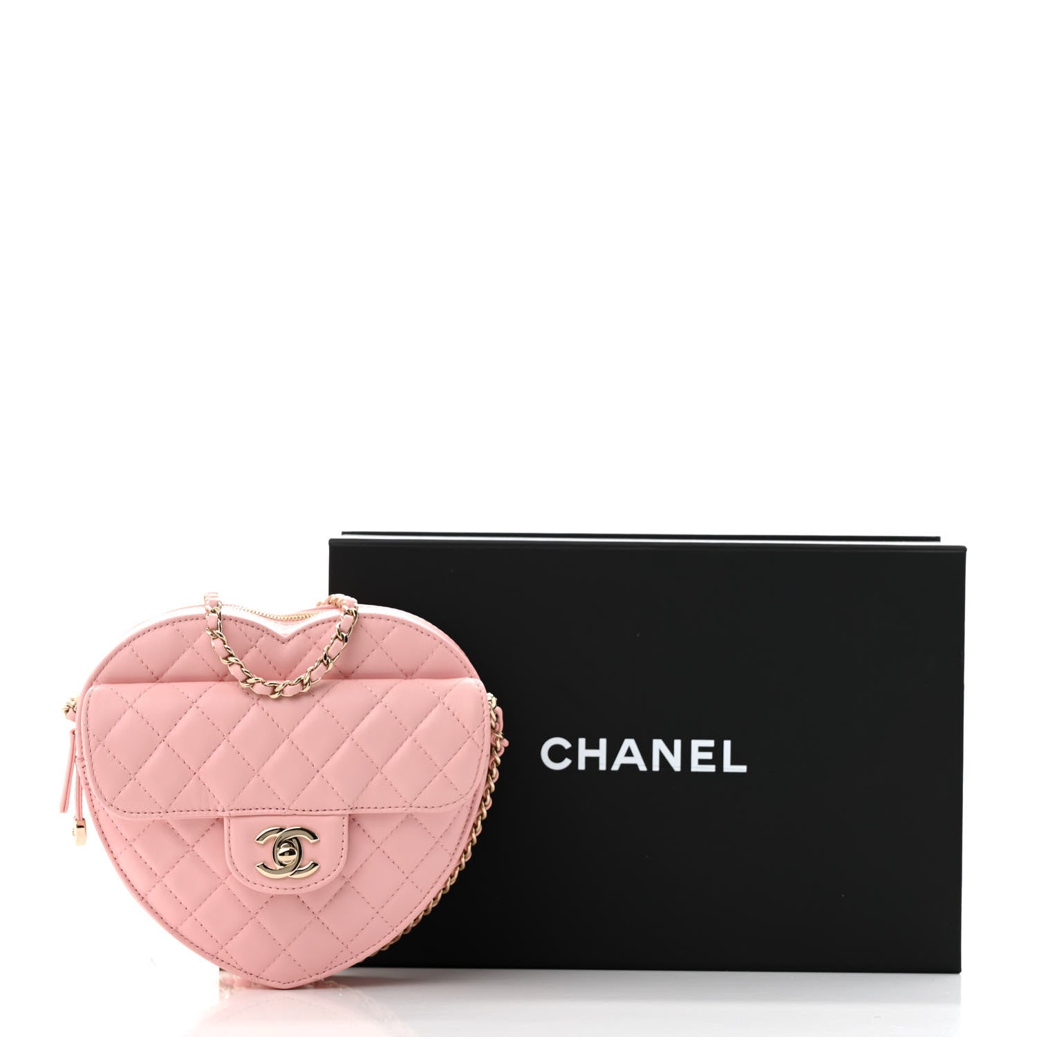 Lambskin Quilted CC Large In Love Heart With Chain Light Pink