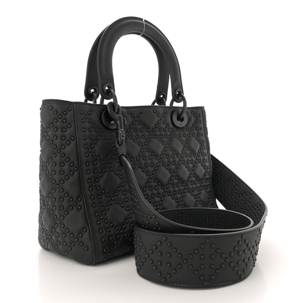 Matte Calfskin Cannage Studded Medium Supple Lady Dior Ultra Black