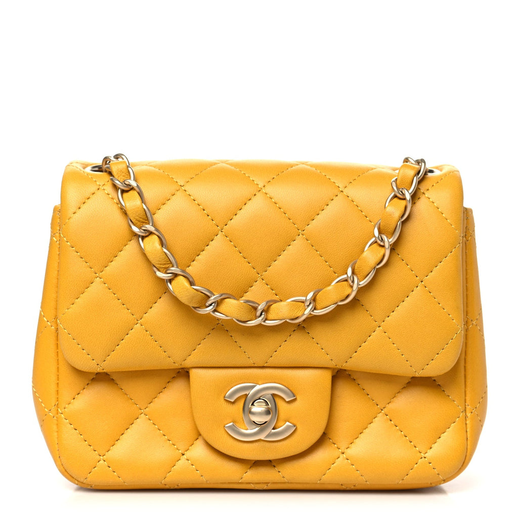 Lambskin Quilted Mini Square Flap Yellow